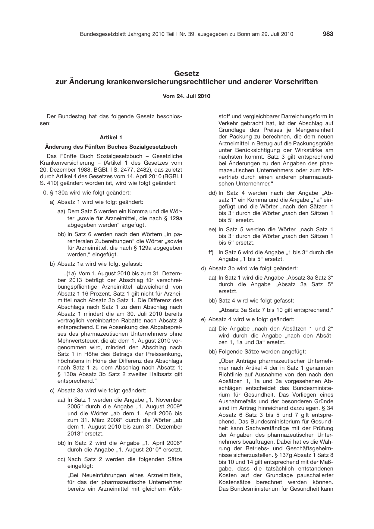 BGBl. 2010, Seite 983 — Originalseite als Abbildung
