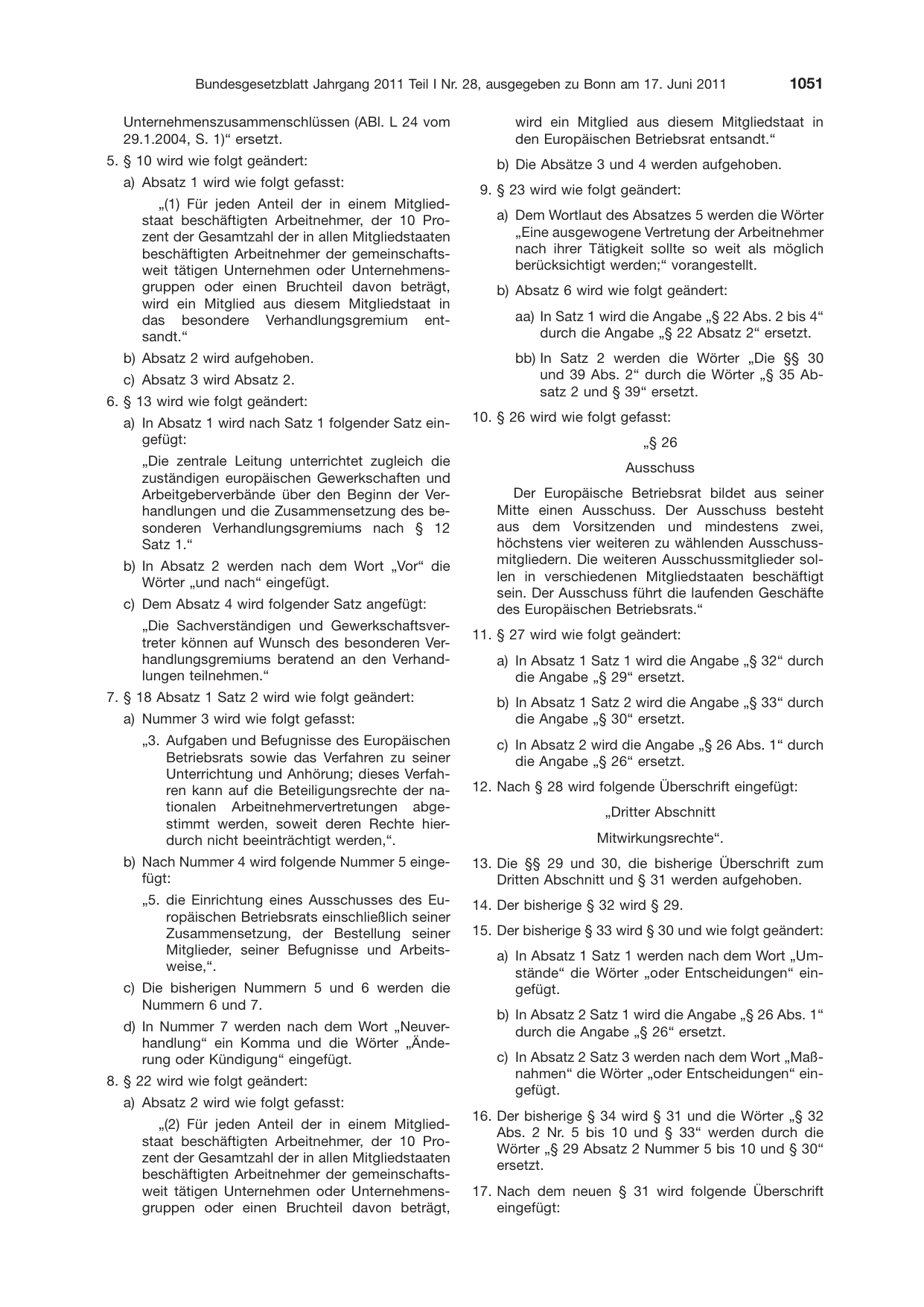 BGBl. 2011, Seite 1051 — Originalseite als Abbildung
