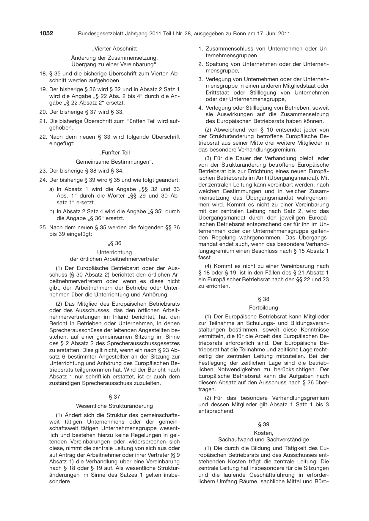 BGBl. 2011, Seite 1052 — Originalseite als Abbildung