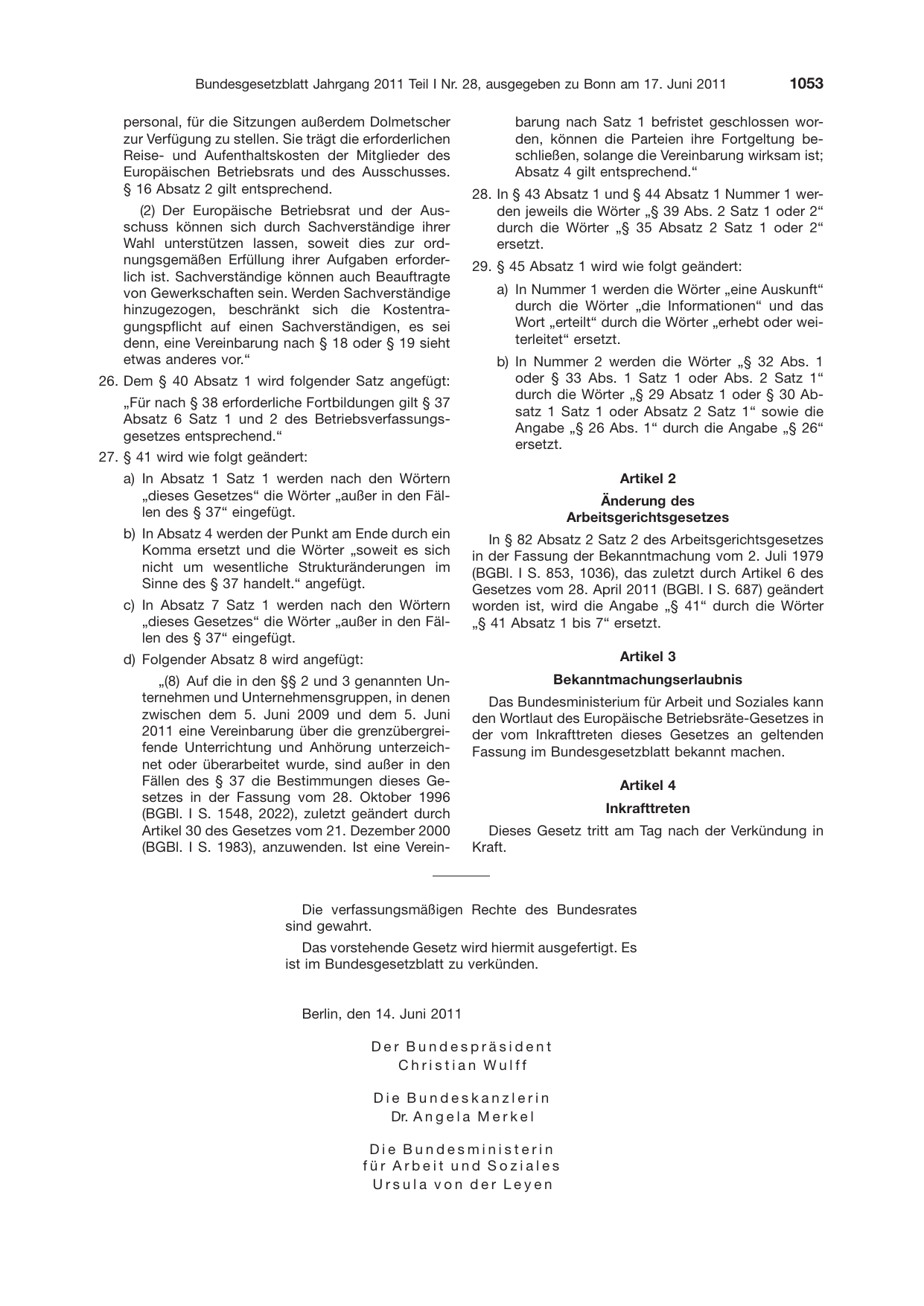 BGBl. 2011, Seite 1053 — Originalseite als Abbildung