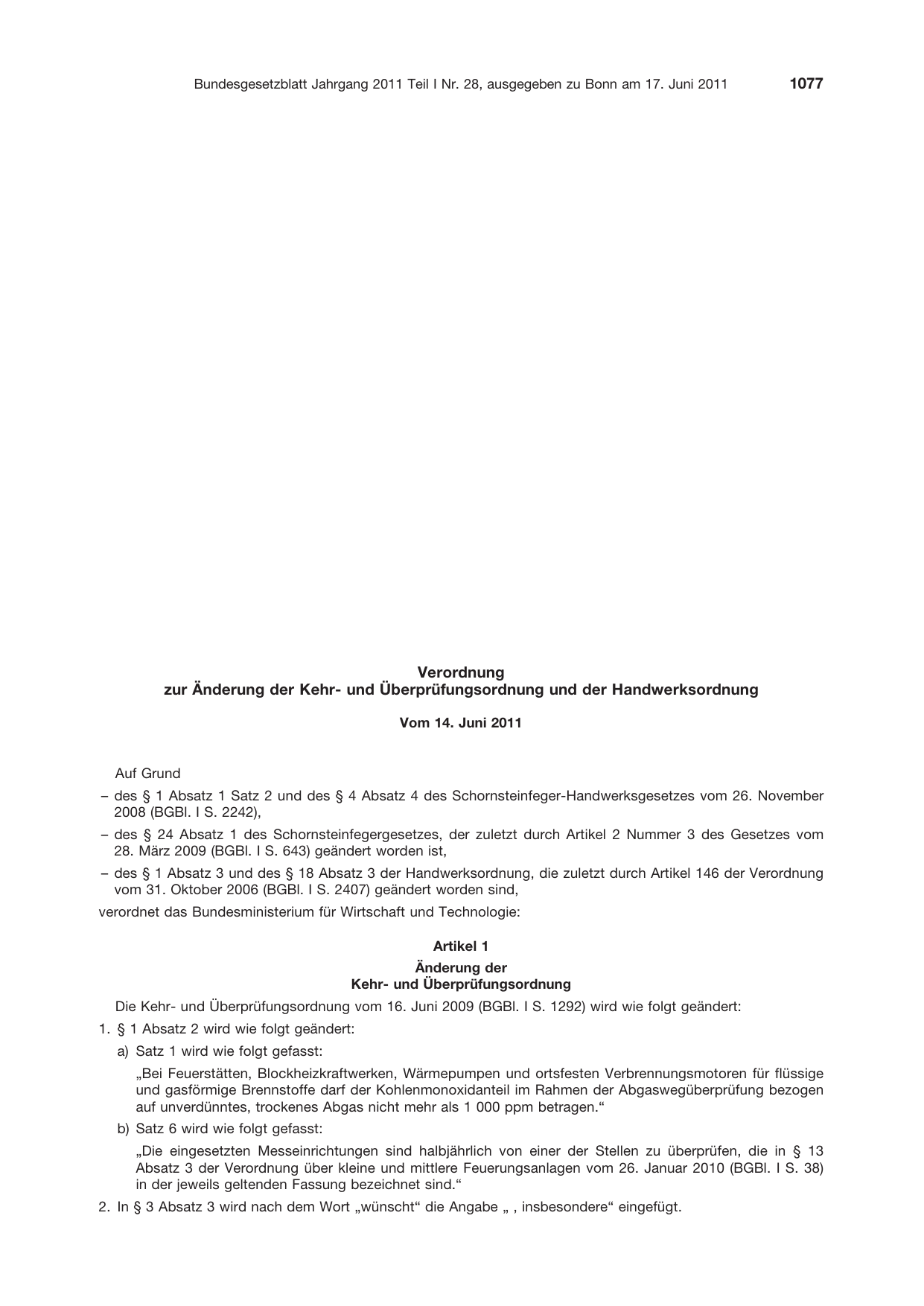 BGBl. 2011, Seite 1077 — Originalseite als Abbildung
