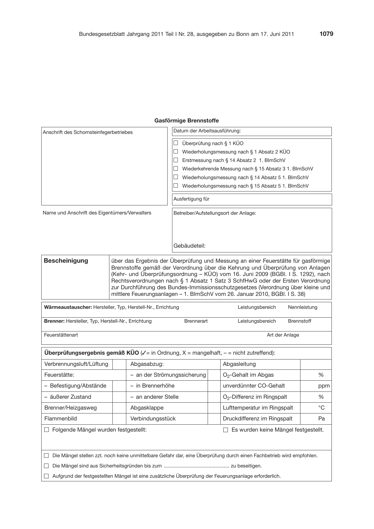 BGBl. 2011, Seite 1079 — Originalseite als Abbildung