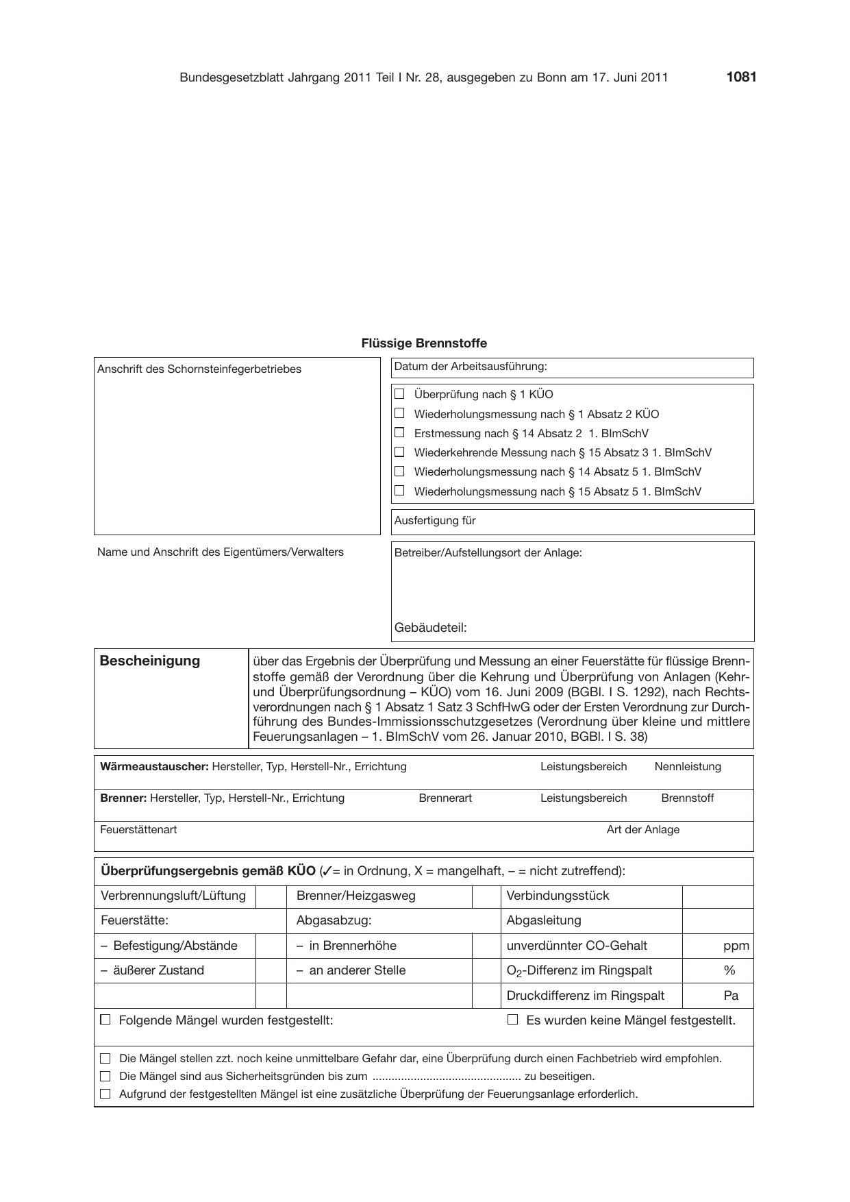 BGBl. 2011, Seite 1081 — Originalseite als Abbildung