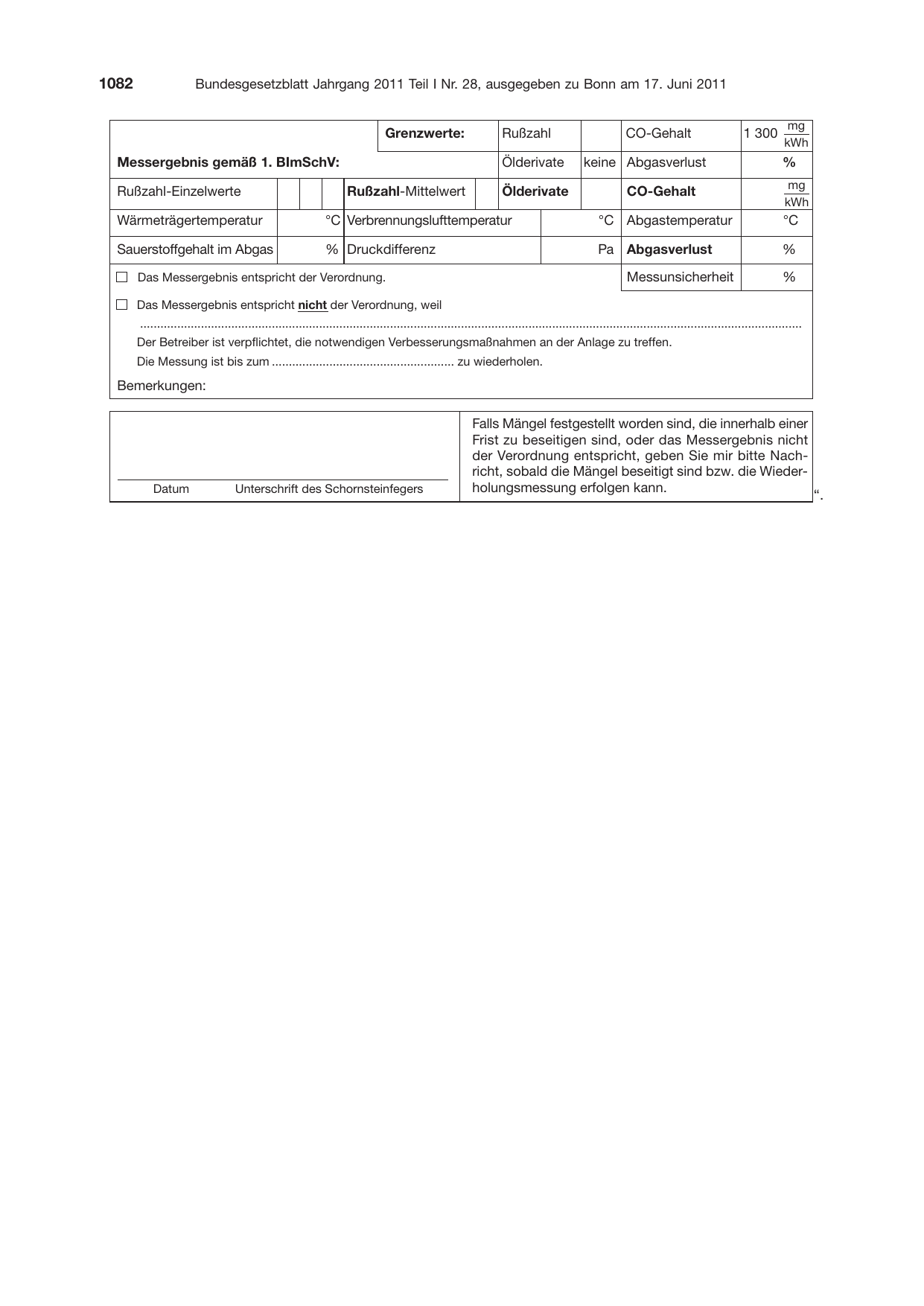 BGBl. 2011, Seite 1082 — Originalseite als Abbildung
