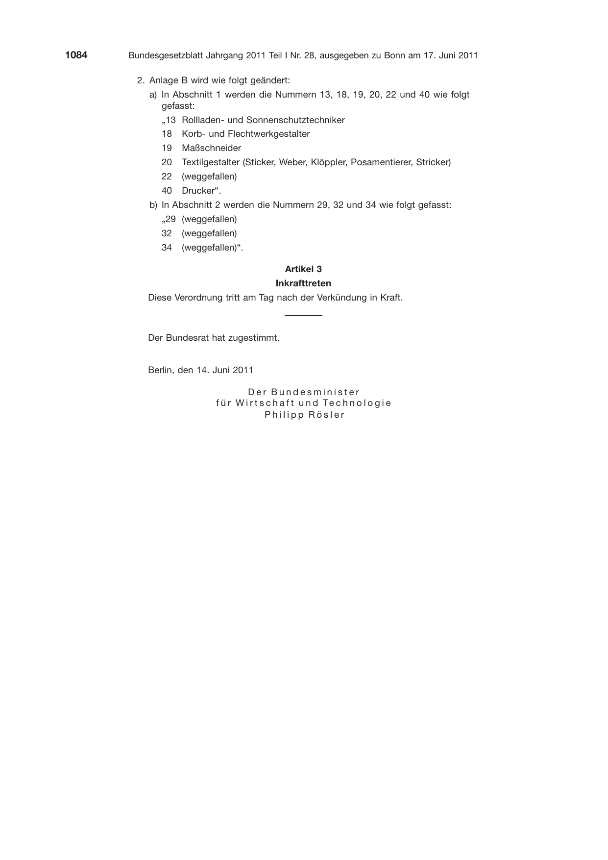 BGBl. 2011, Seite 1084 — Originalseite als Abbildung