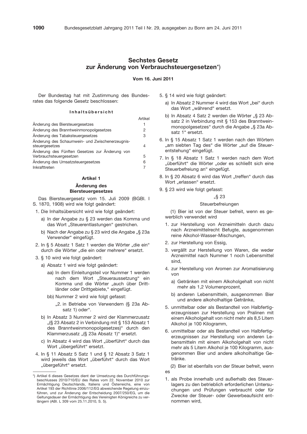 BGBl. 2011, Seite 1090 — Originalseite als Abbildung