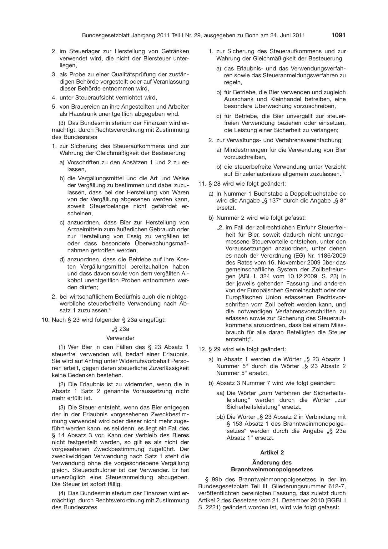 BGBl. 2011, Seite 1091 — Originalseite als Abbildung