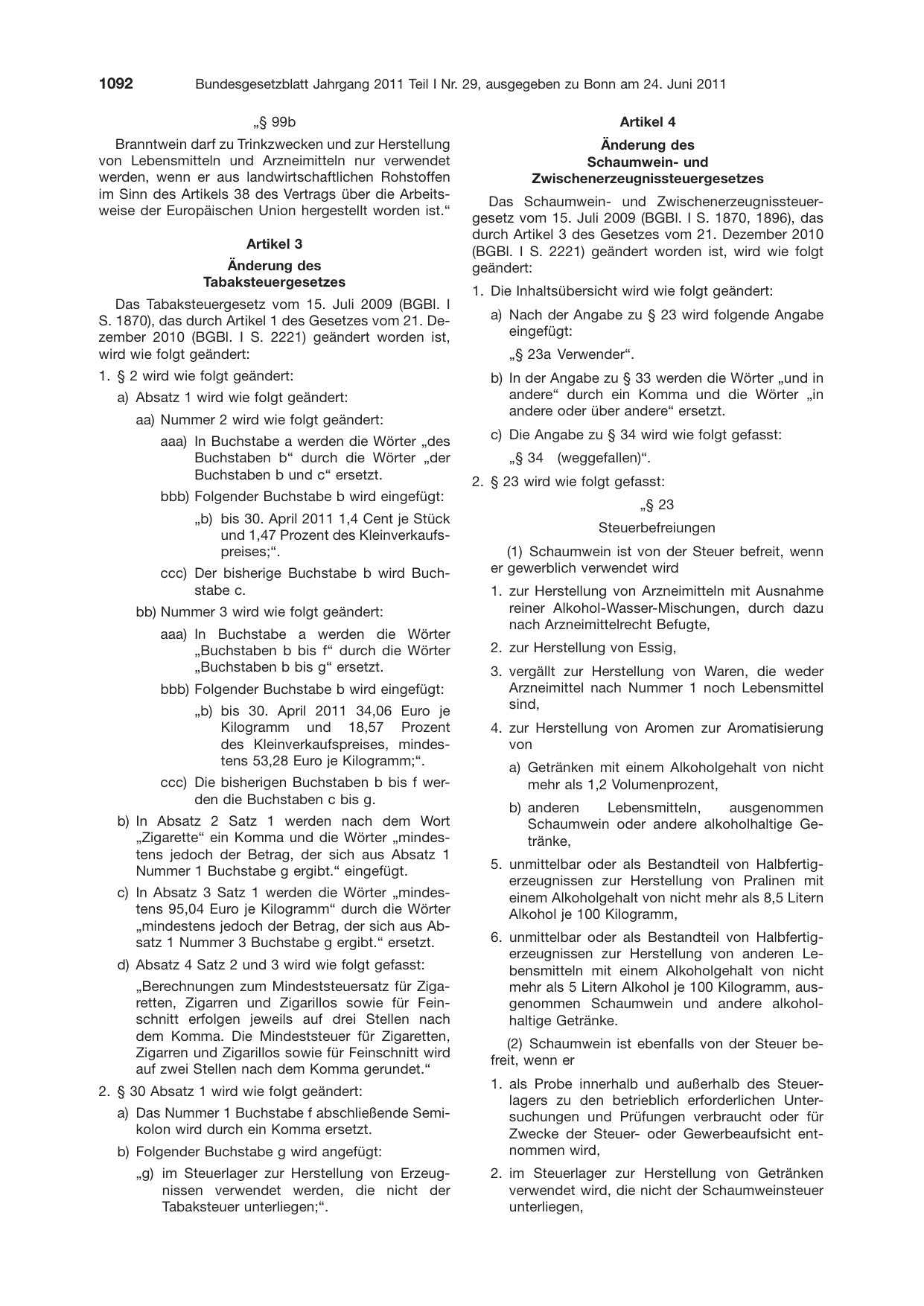 BGBl. 2011, Seite 1092 — Originalseite als Abbildung