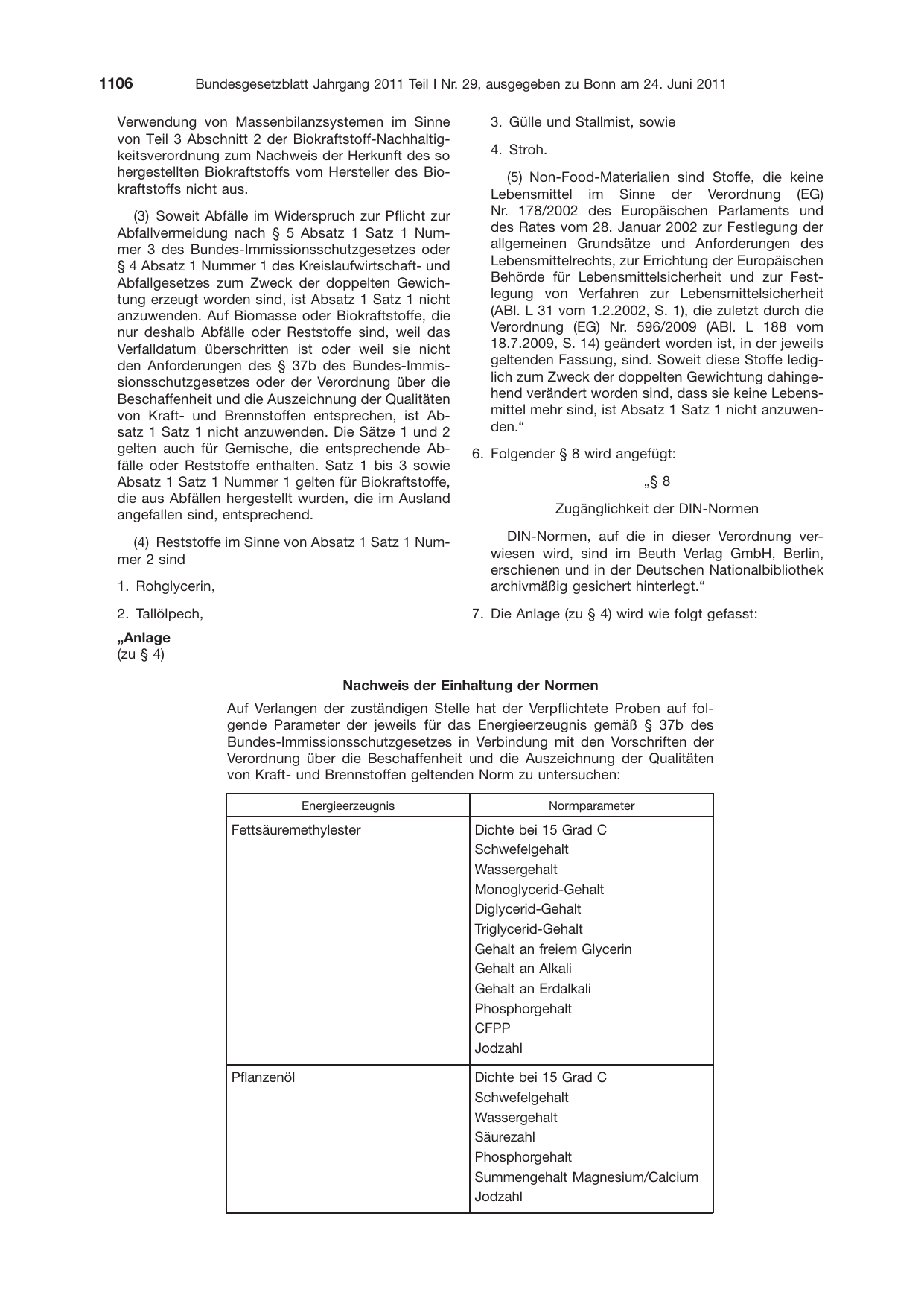 BGBl. 2011, Seite 1106 — Originalseite als Abbildung
