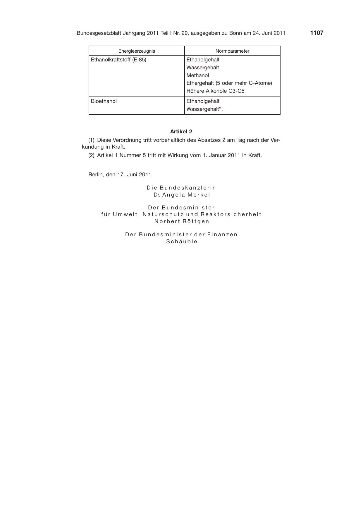 BGBl. 2011, Seite 1107 — Originalseite als Abbildung