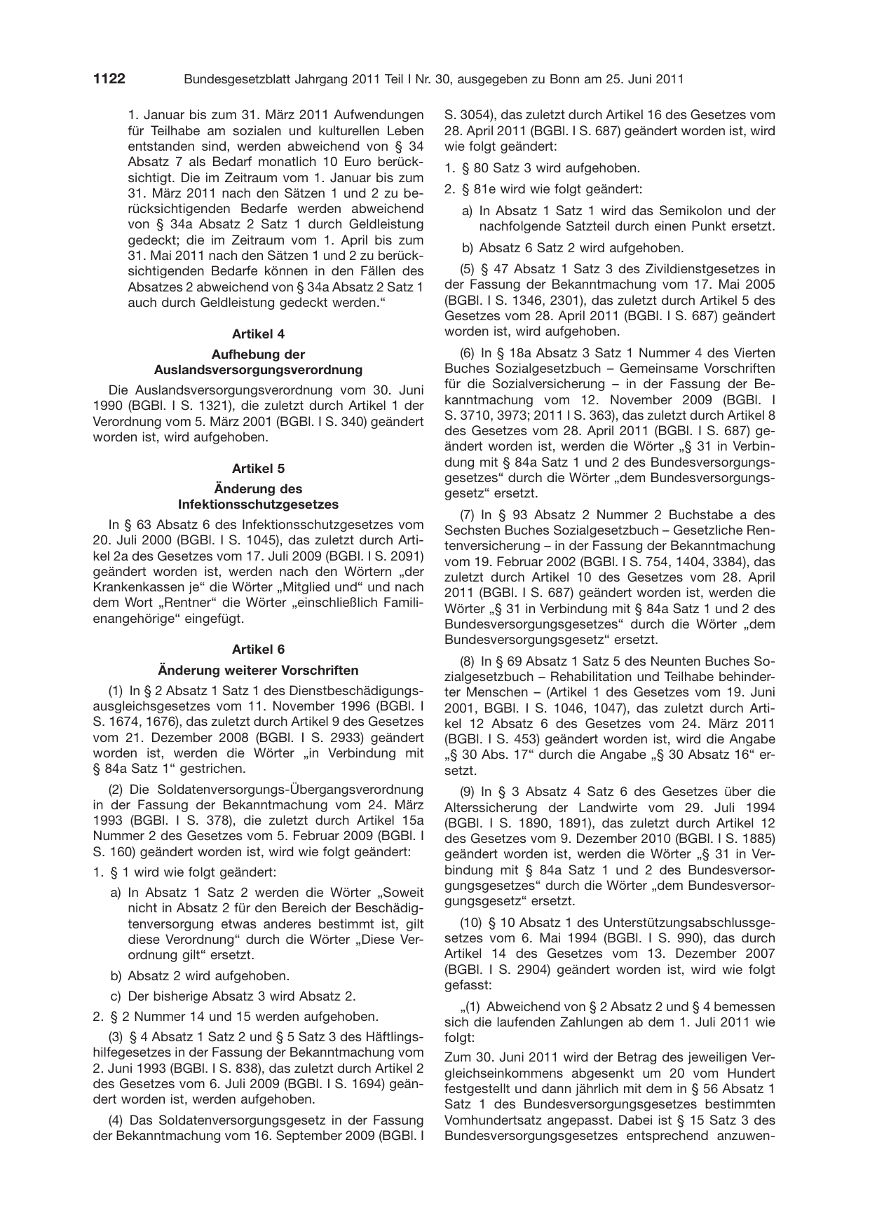 BGBl. 2011, Seite 1122 — Originalseite als Abbildung