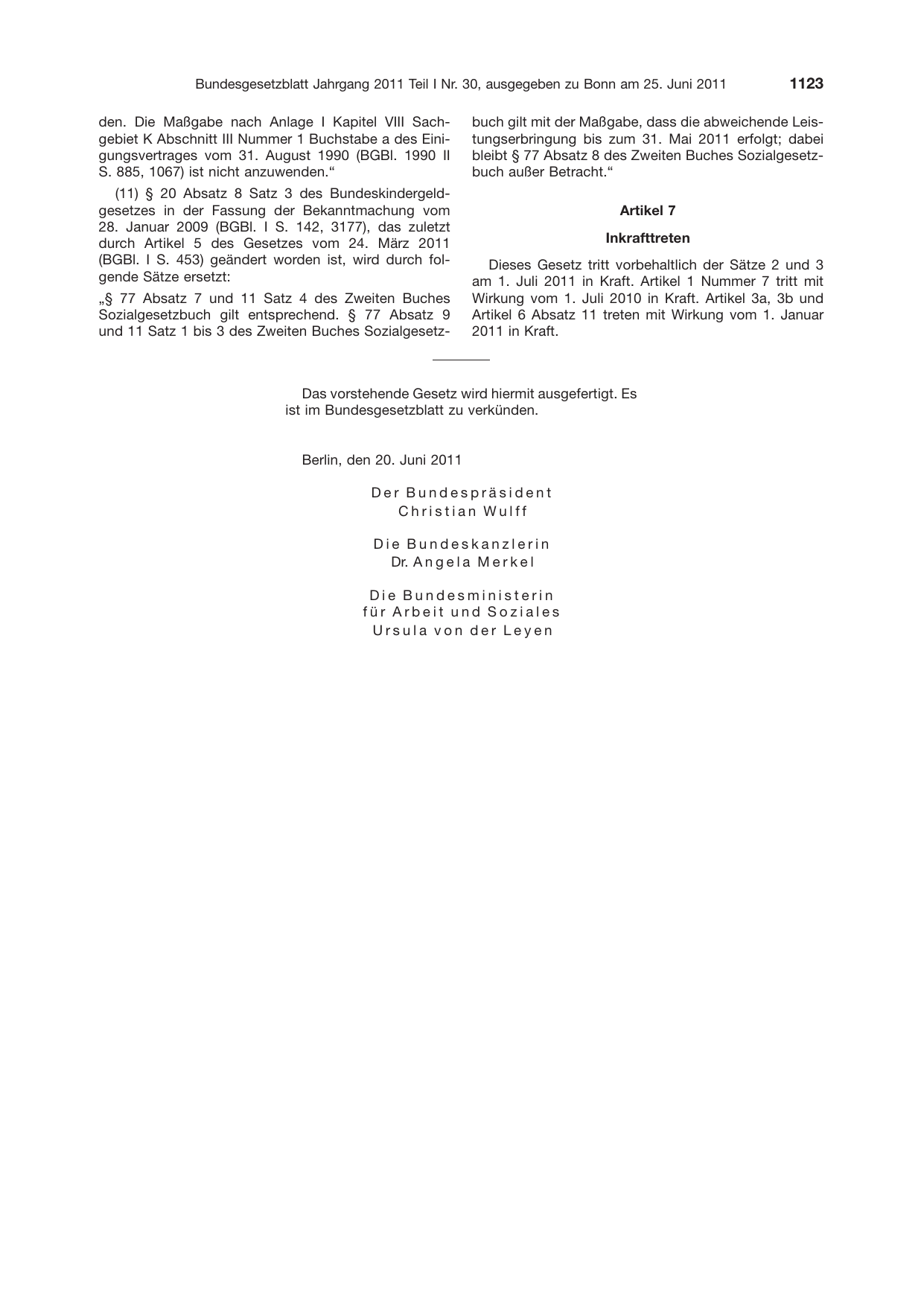 BGBl. 2011, Seite 1123 — Originalseite als Abbildung
