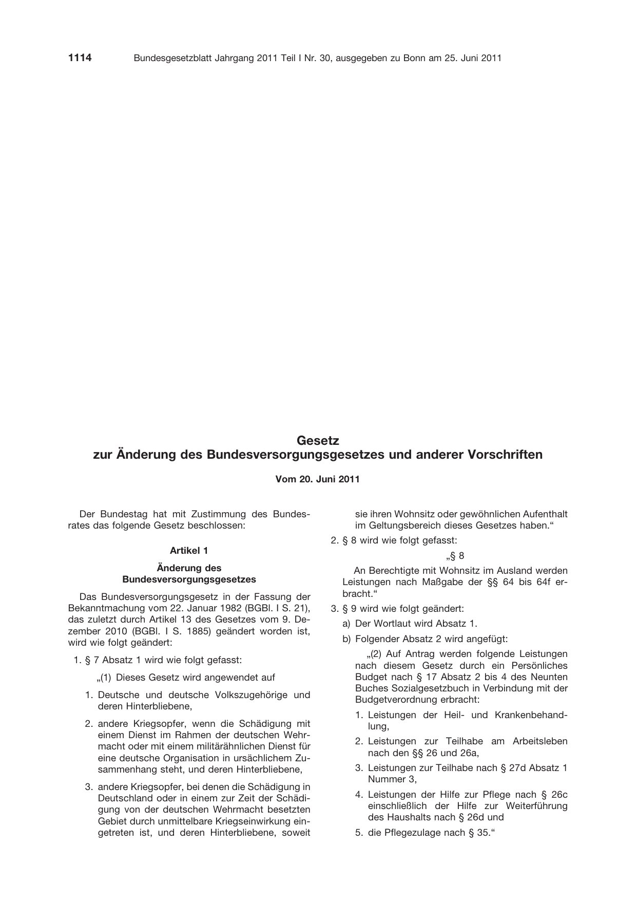BGBl. 2011, Seite 1114 — Originalseite als Abbildung