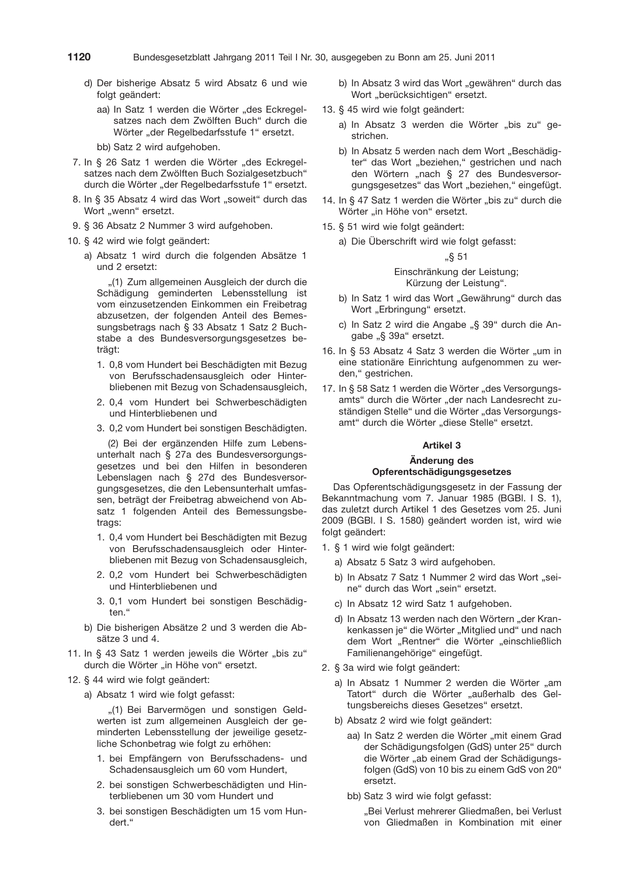 BGBl. 2011, Seite 1120 — Originalseite als Abbildung