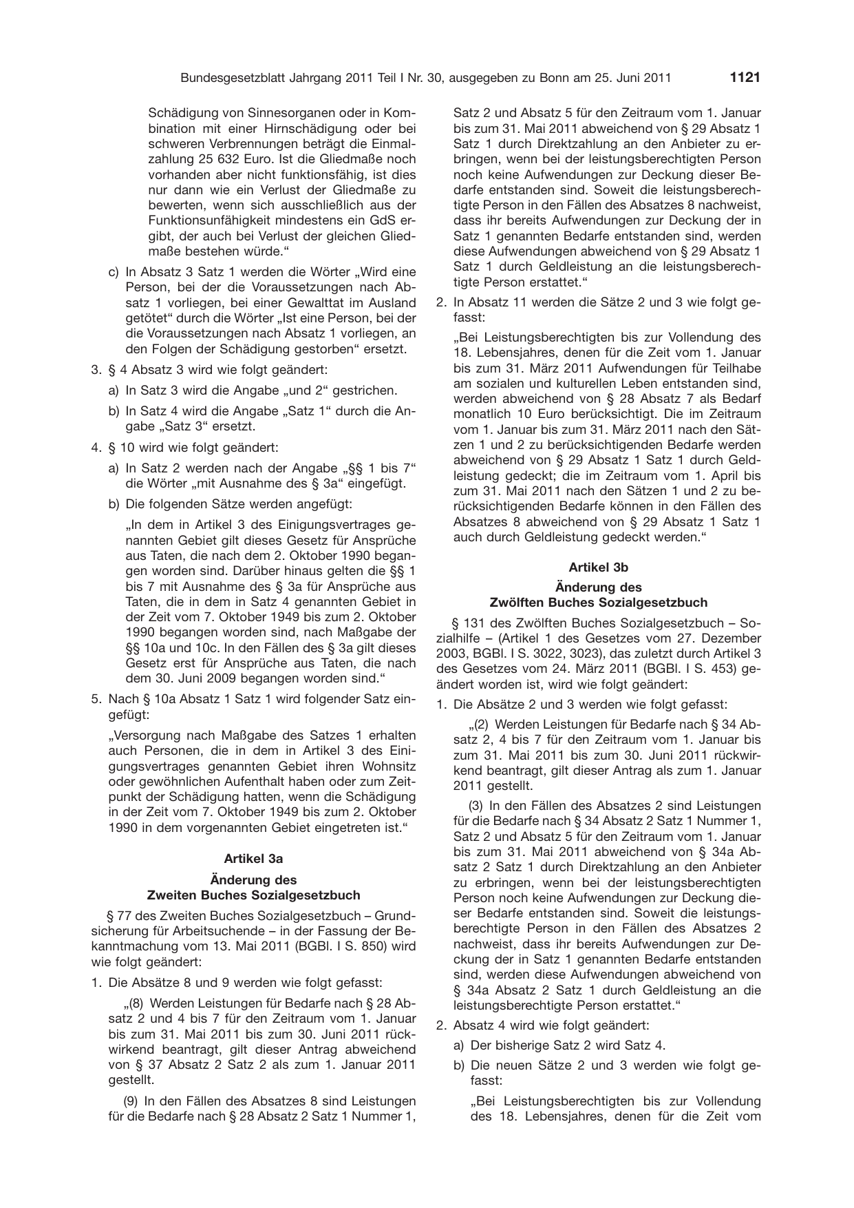 BGBl. 2011, Seite 1121 — Originalseite als Abbildung