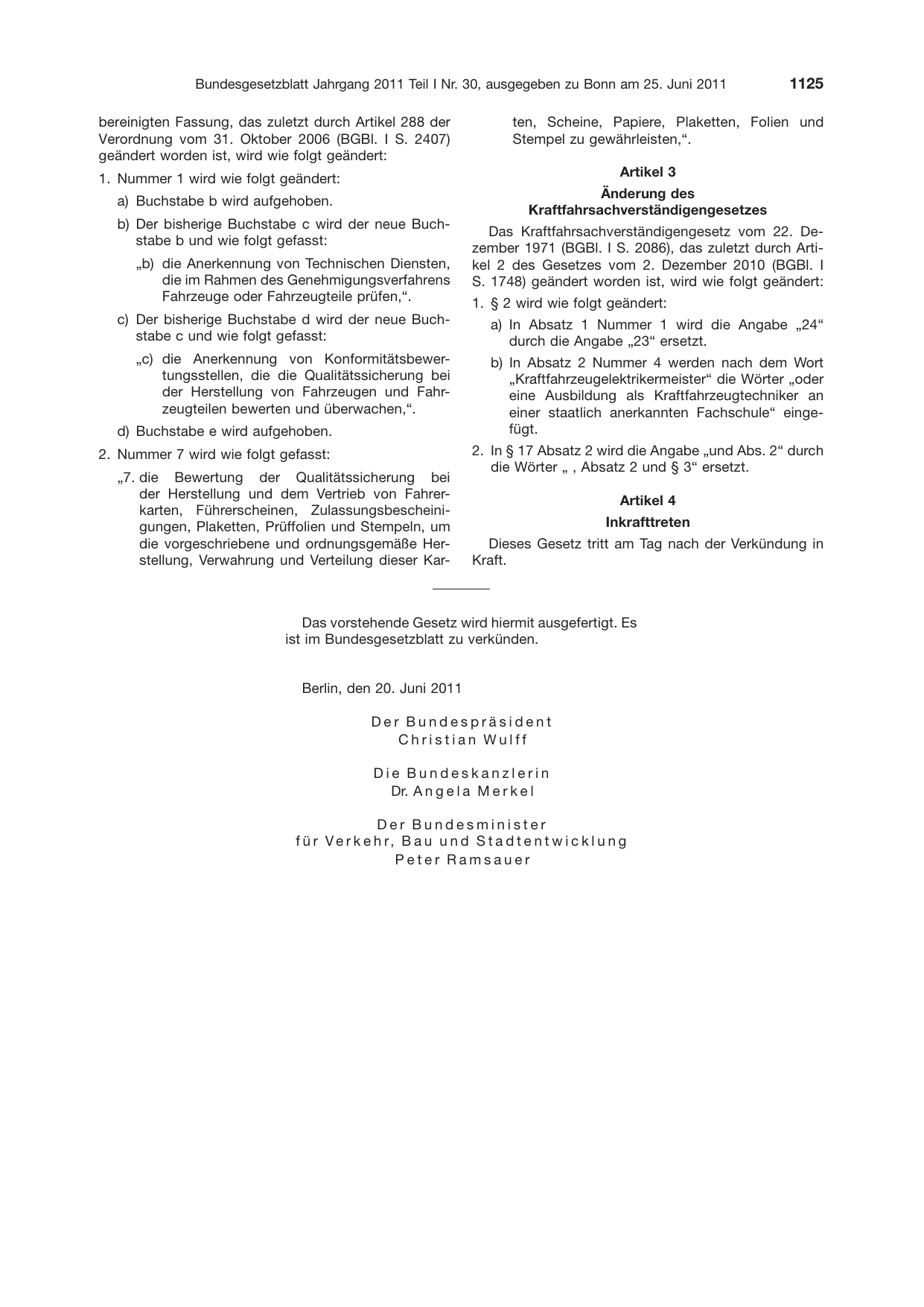 BGBl. 2011, Seite 1125 — Originalseite als Abbildung