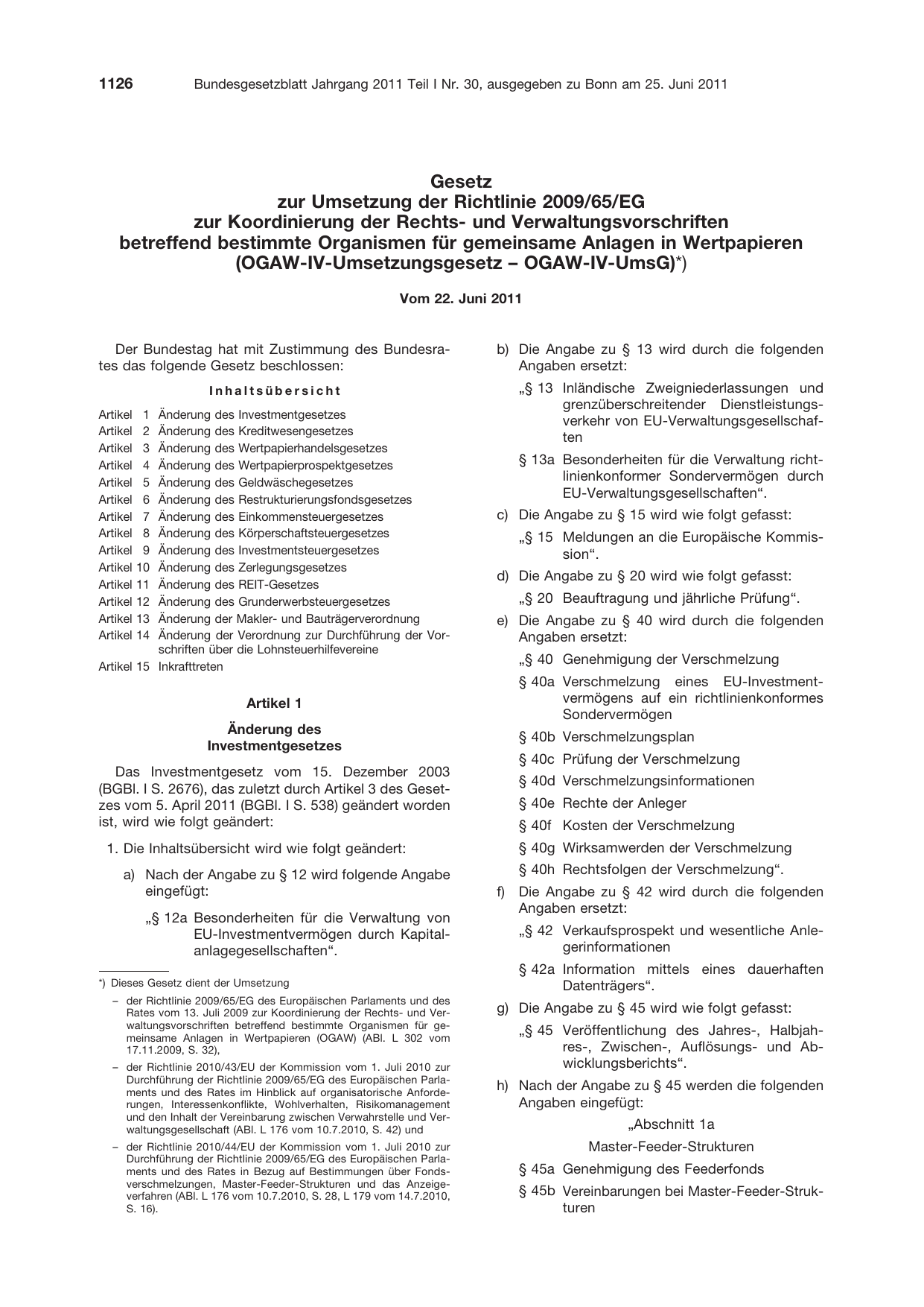BGBl. 2011, Seite 1126 — Originalseite als Abbildung