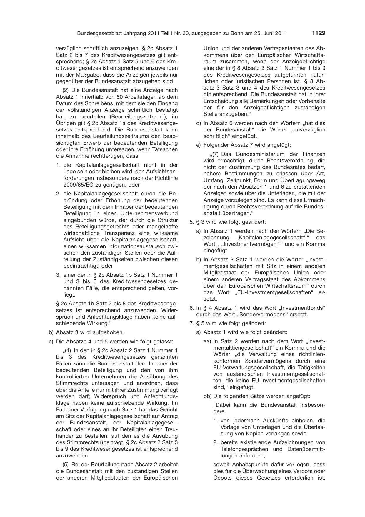 BGBl. 2011, Seite 1129 — Originalseite als Abbildung
