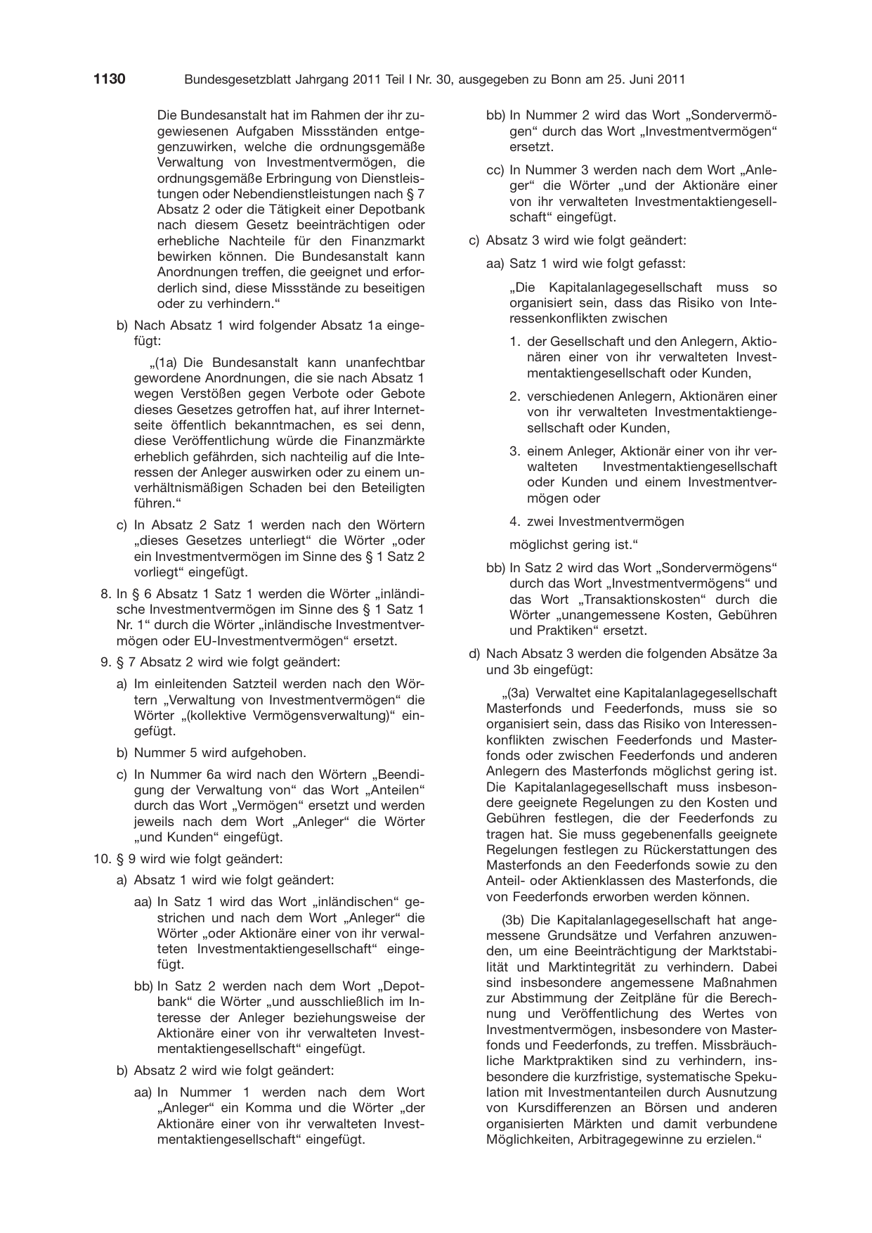 BGBl. 2011, Seite 1130 — Originalseite als Abbildung