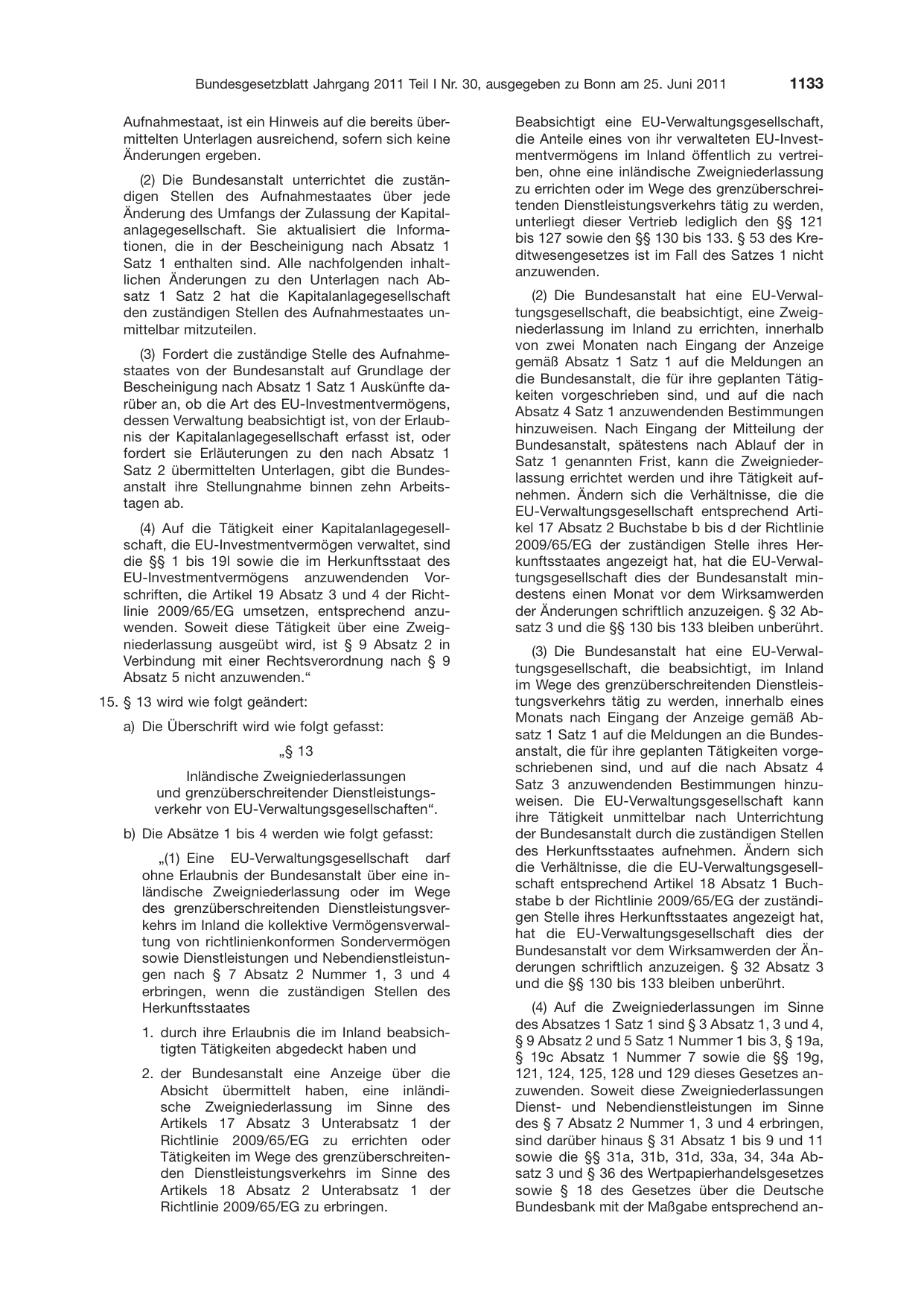 BGBl. 2011, Seite 1133 — Originalseite als Abbildung