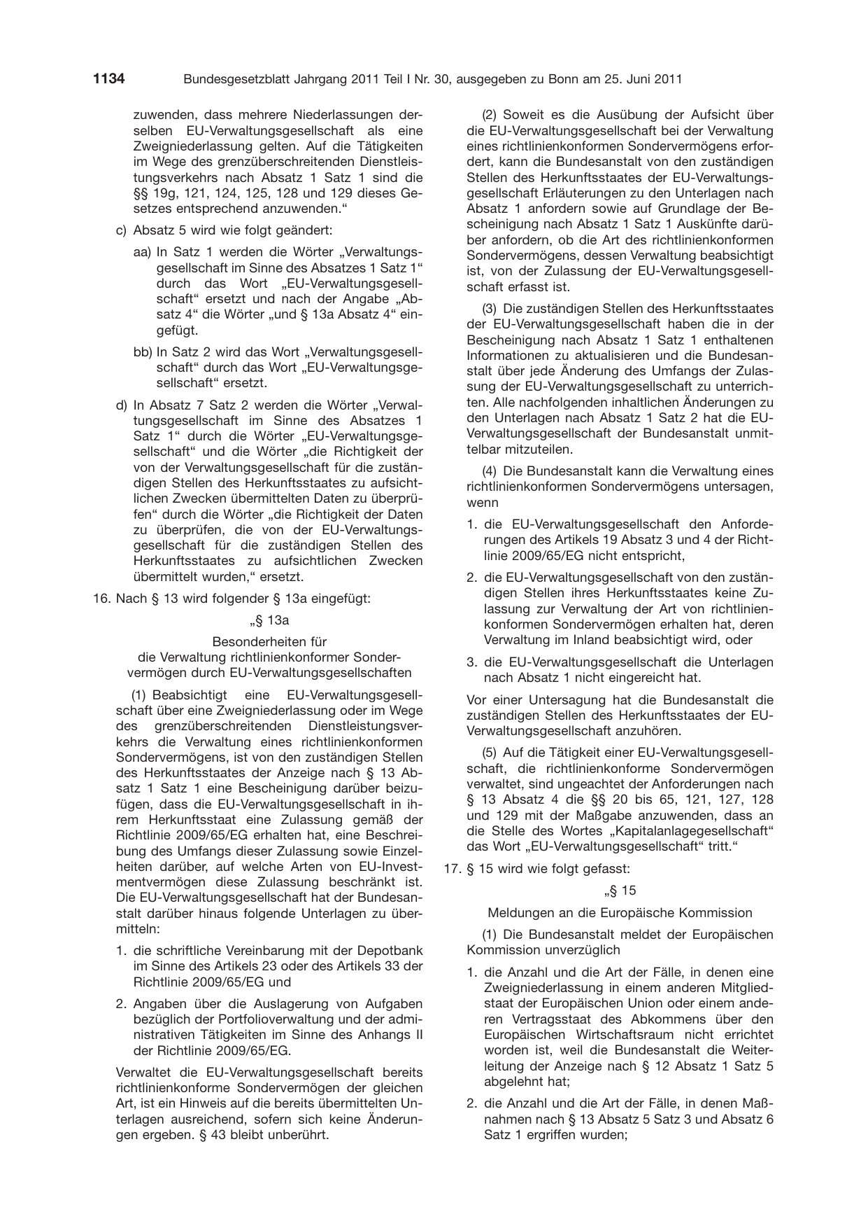 BGBl. 2011, Seite 1134 — Originalseite als Abbildung