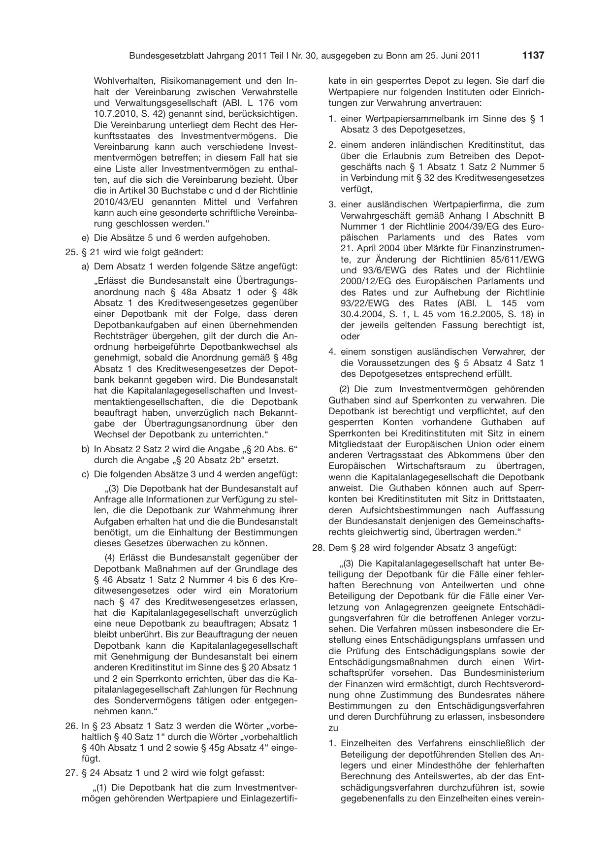 BGBl. 2011, Seite 1137 — Originalseite als Abbildung