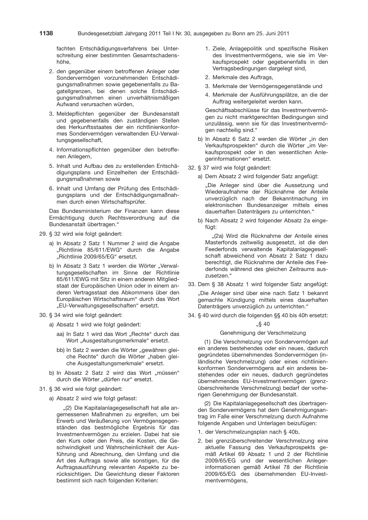 BGBl. 2011, Seite 1138 — Originalseite als Abbildung