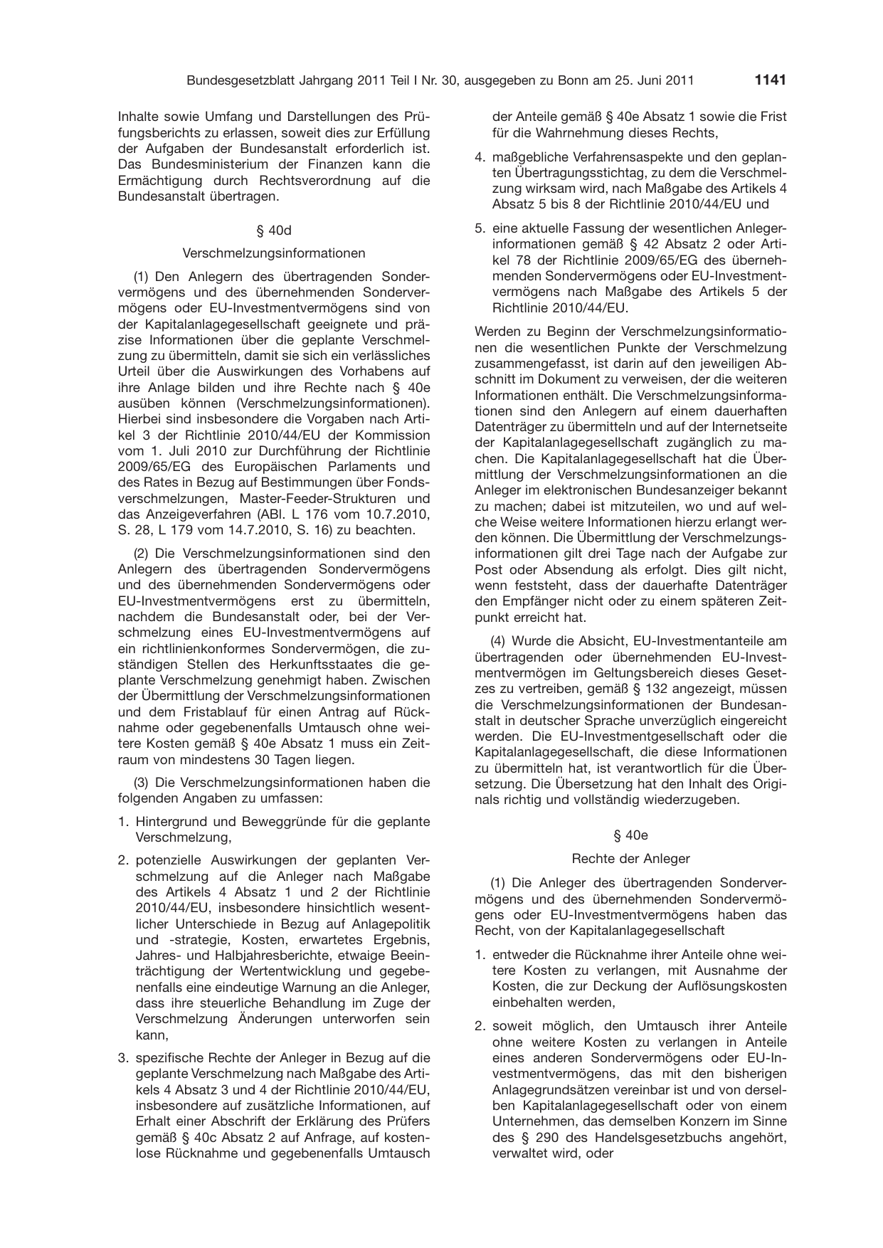 BGBl. 2011, Seite 1141 — Originalseite als Abbildung