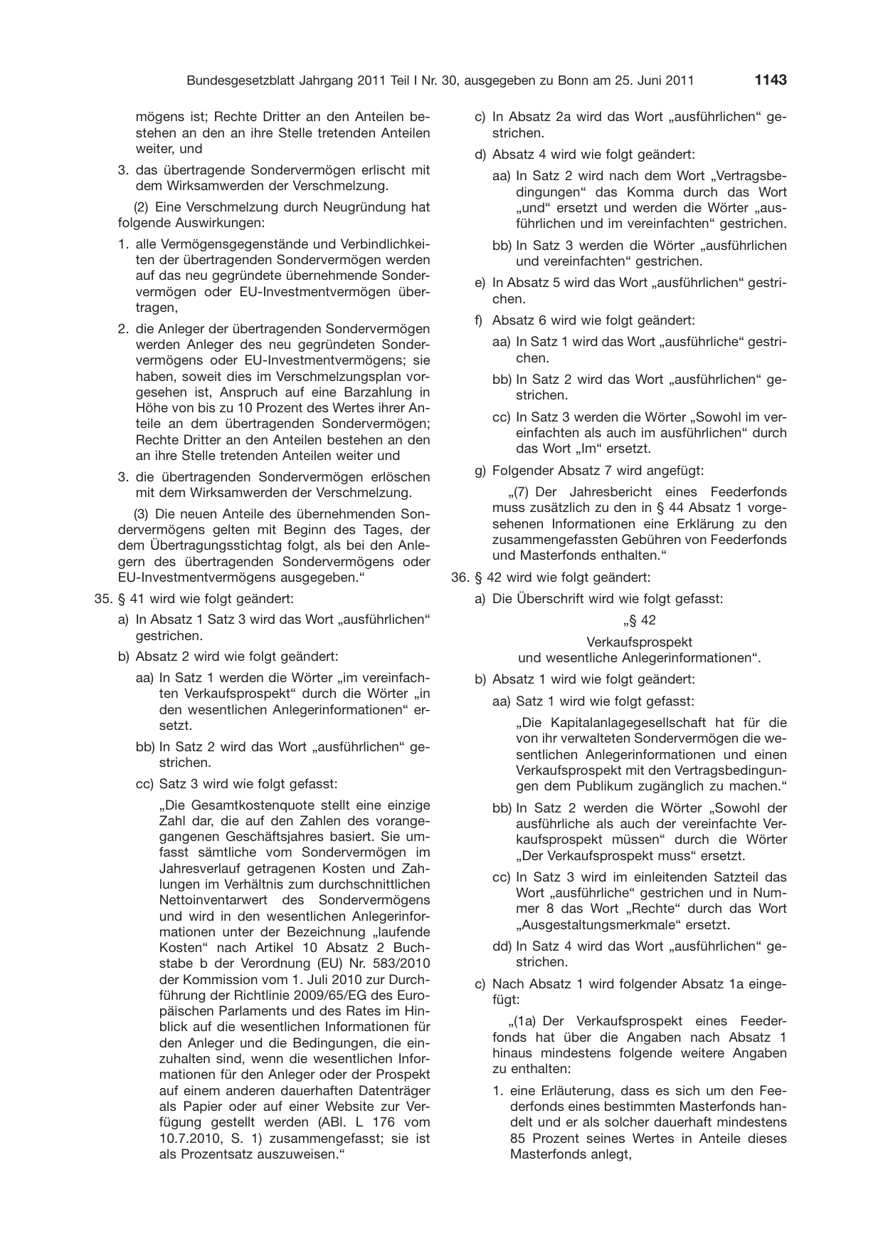 BGBl. 2011, Seite 1143 — Originalseite als Abbildung