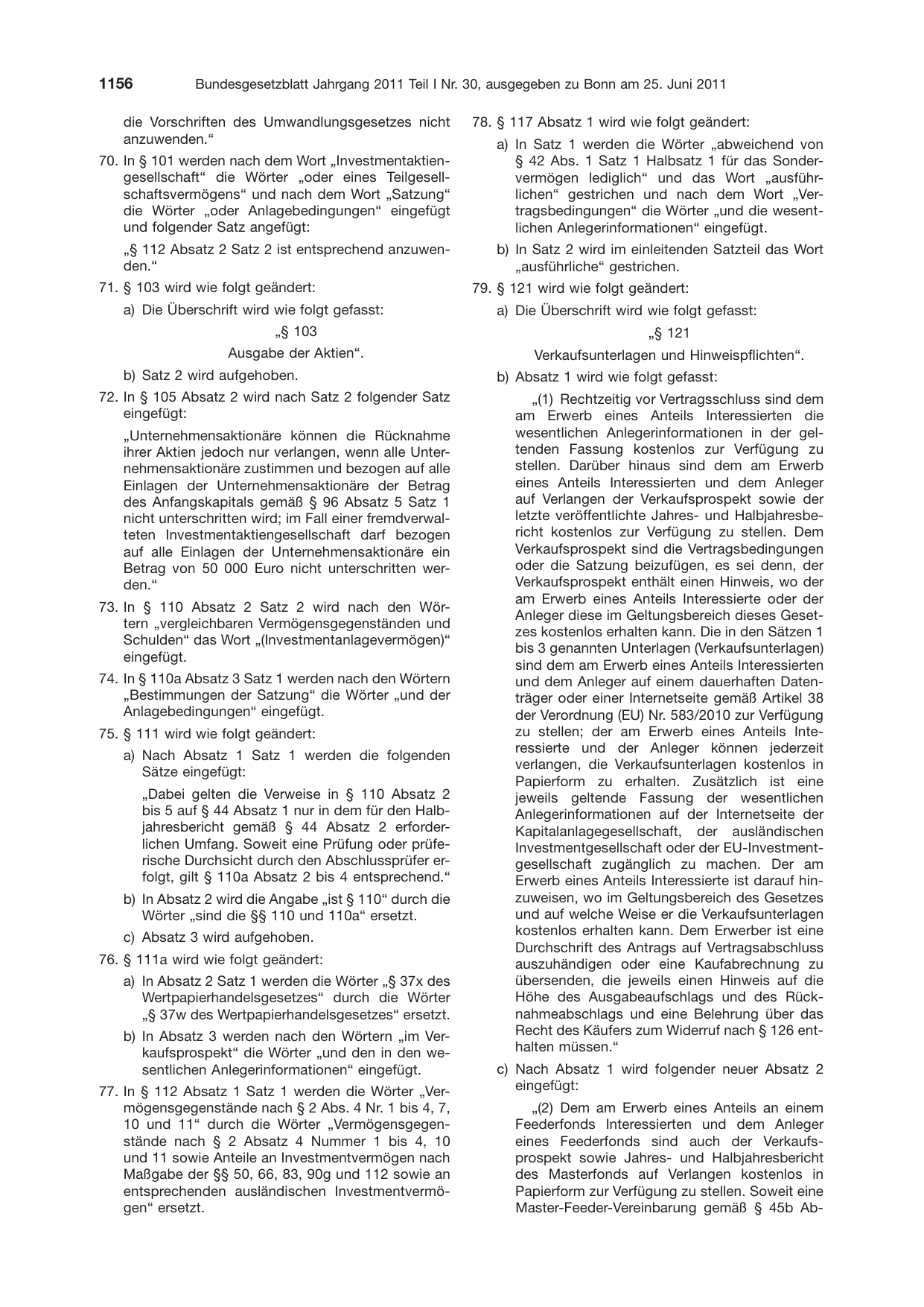 BGBl. 2011, Seite 1156 — Originalseite als Abbildung