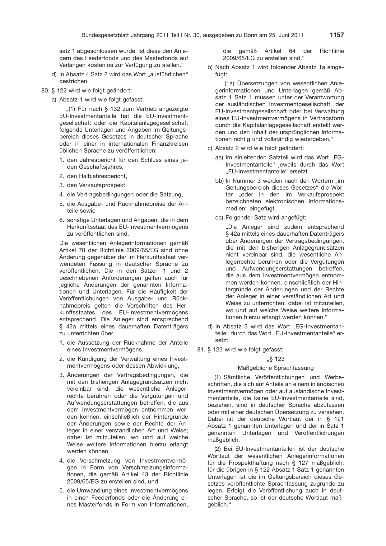BGBl. 2011, Seite 1157 — Originalseite als Abbildung