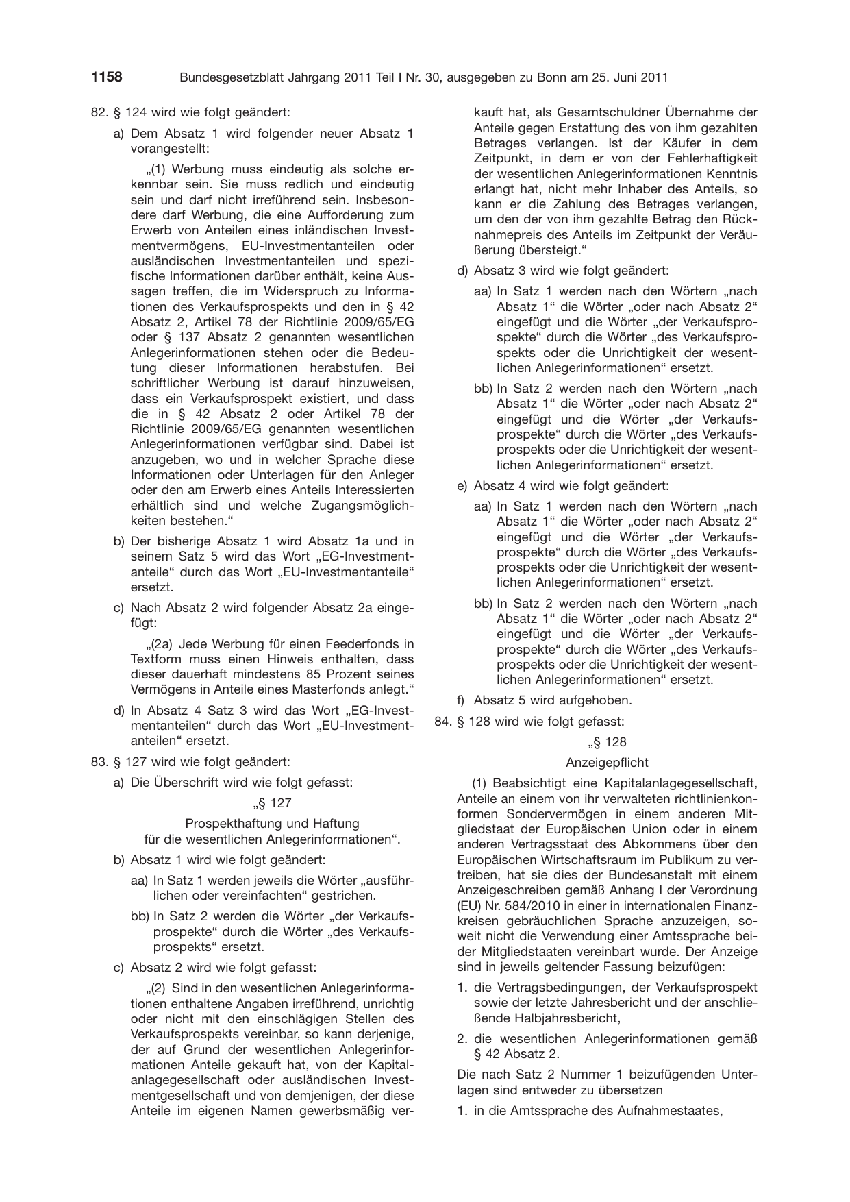 BGBl. 2011, Seite 1158 — Originalseite als Abbildung