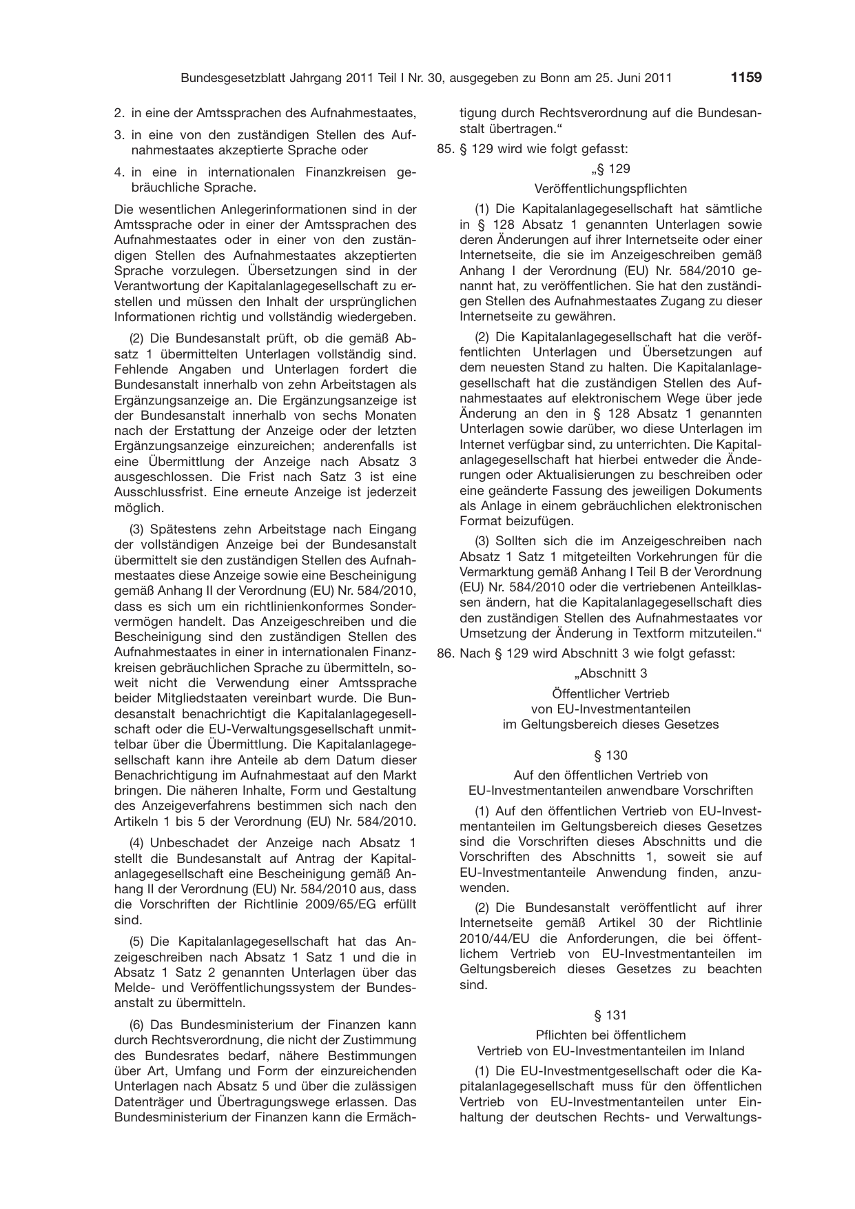 BGBl. 2011, Seite 1159 — Originalseite als Abbildung