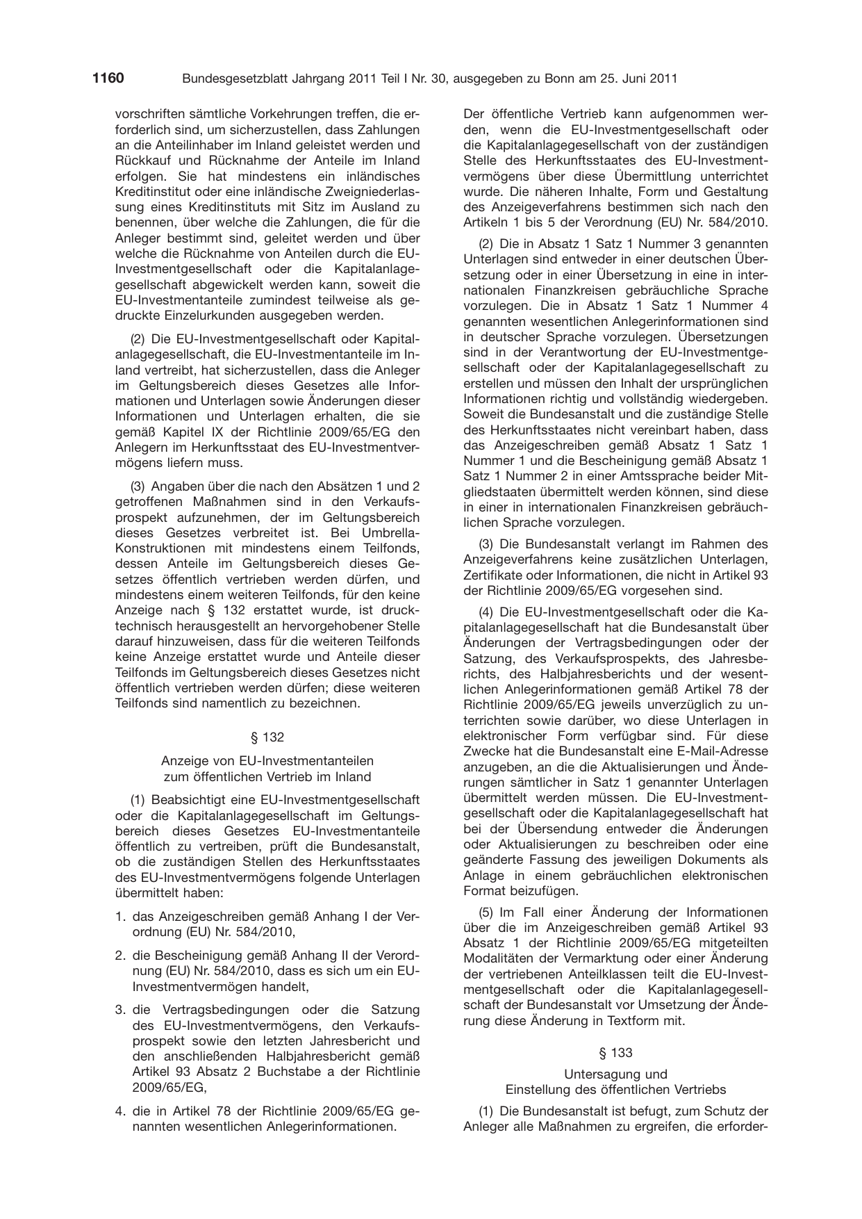 BGBl. 2011, Seite 1160 — Originalseite als Abbildung