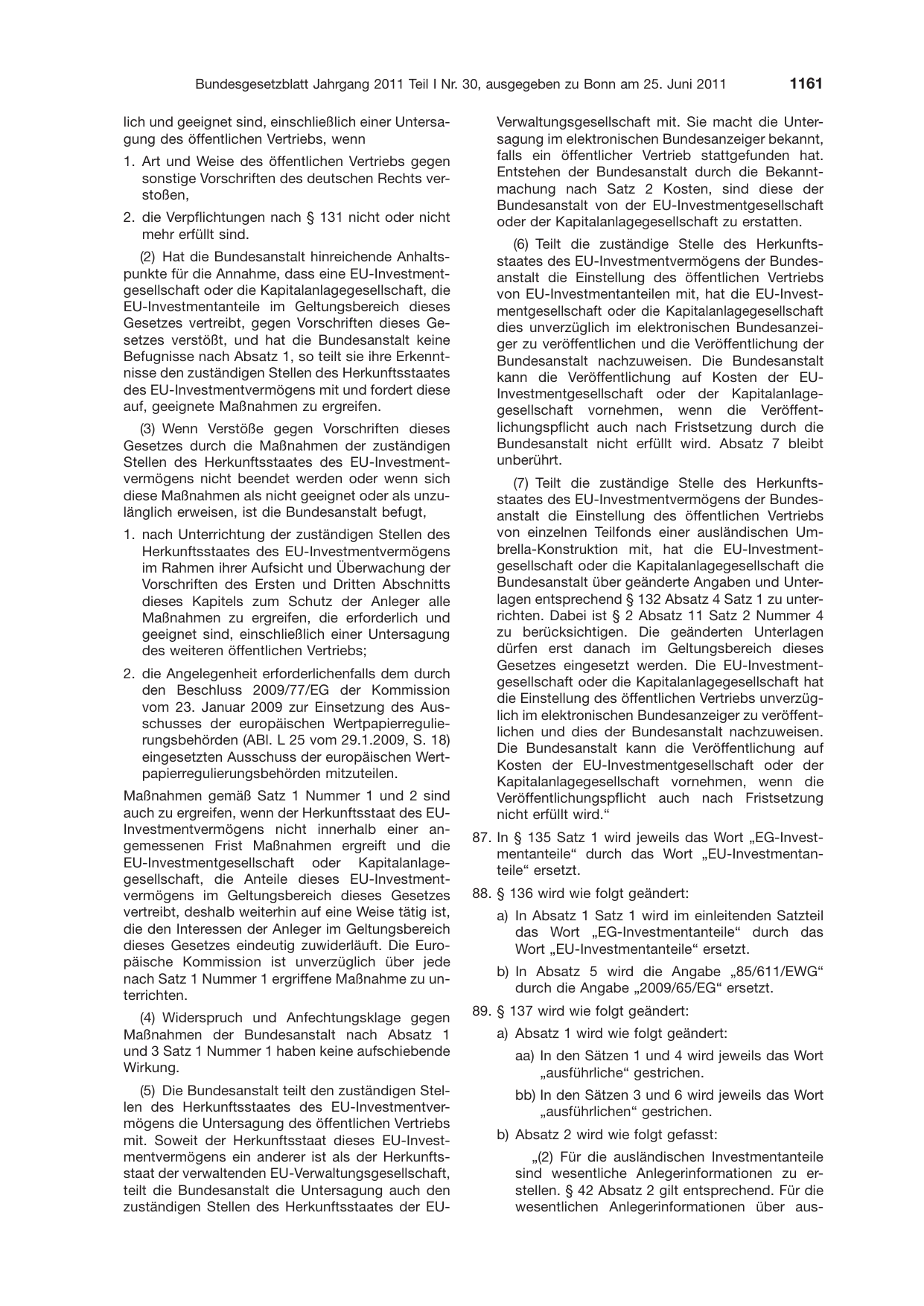 BGBl. 2011, Seite 1161 — Originalseite als Abbildung