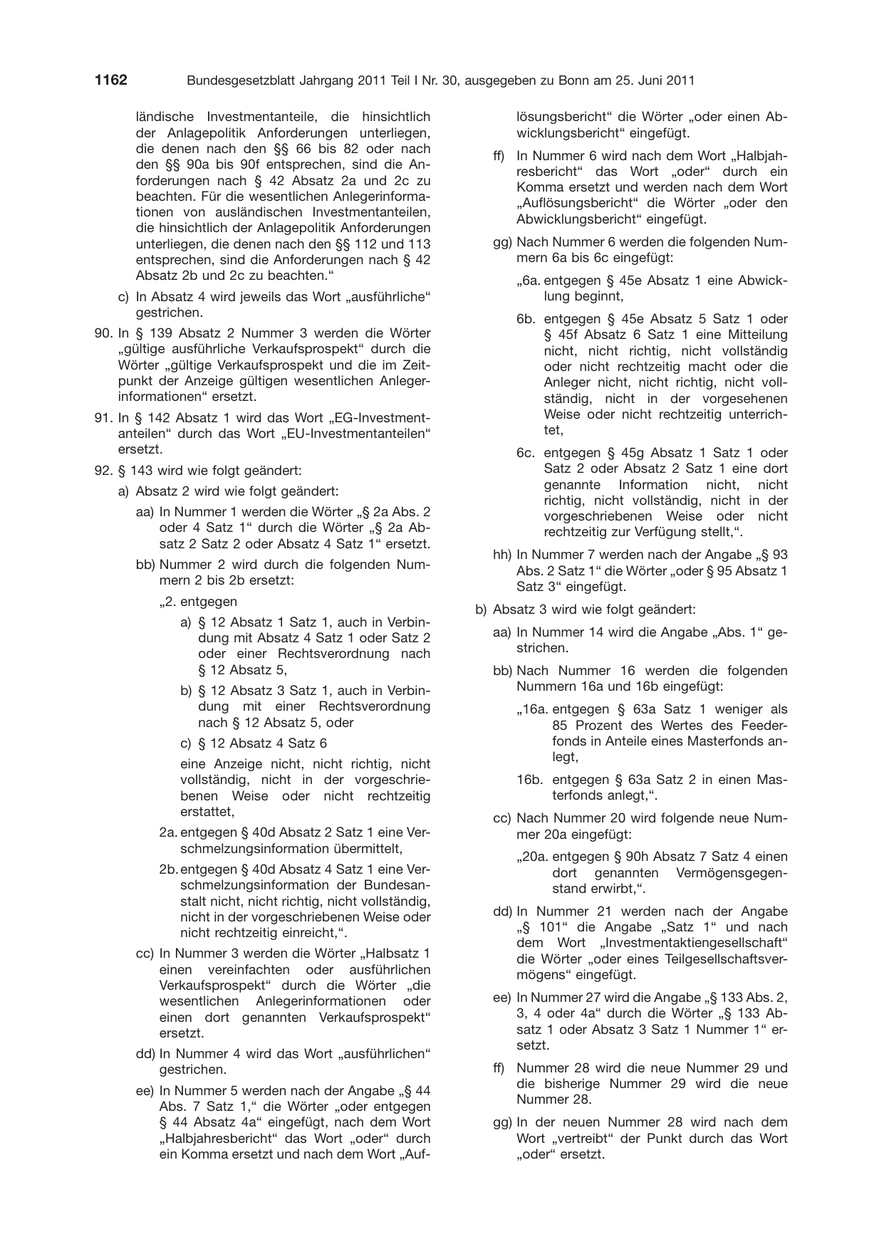BGBl. 2011, Seite 1162 — Originalseite als Abbildung