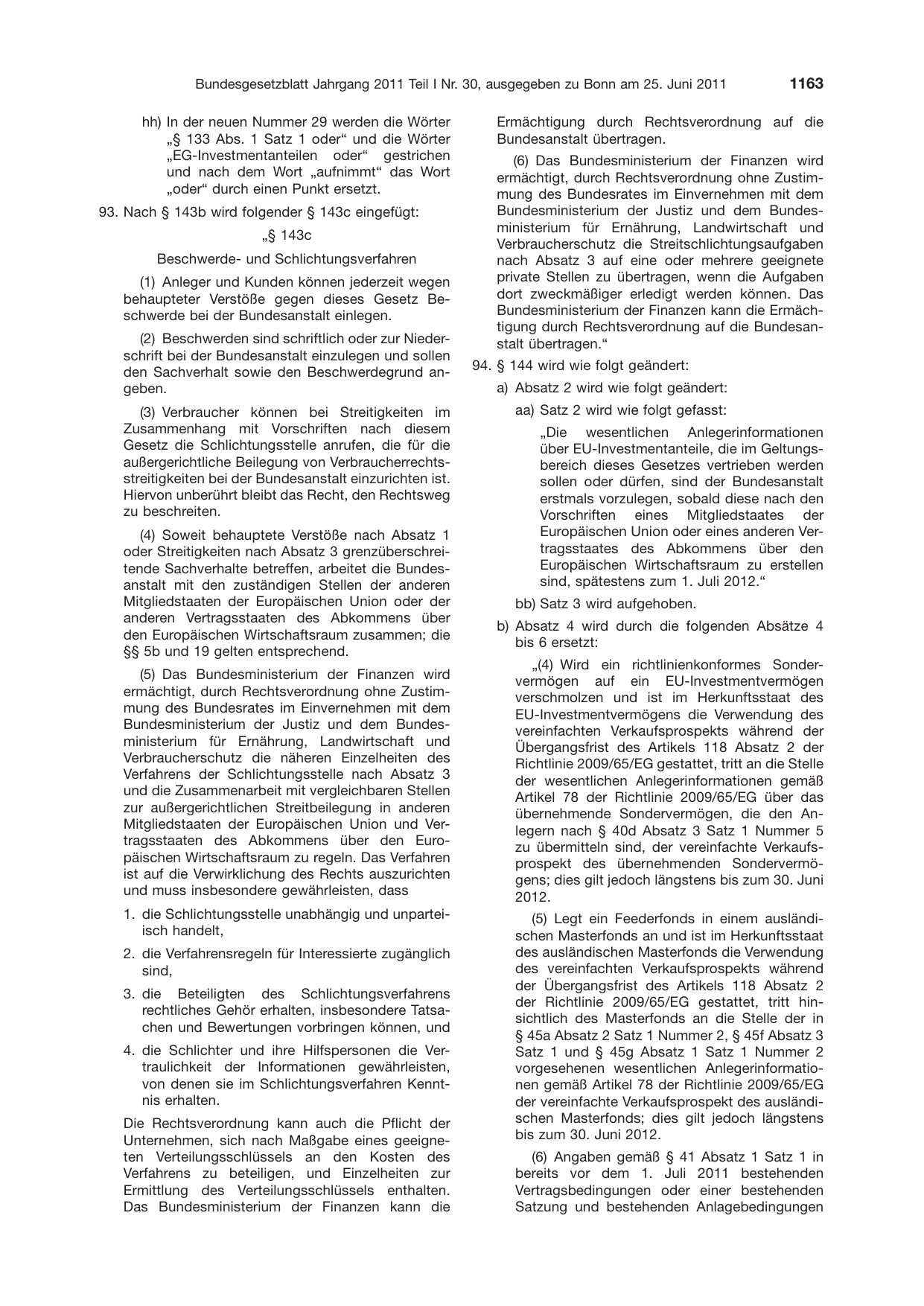 BGBl. 2011, Seite 1163 — Originalseite als Abbildung