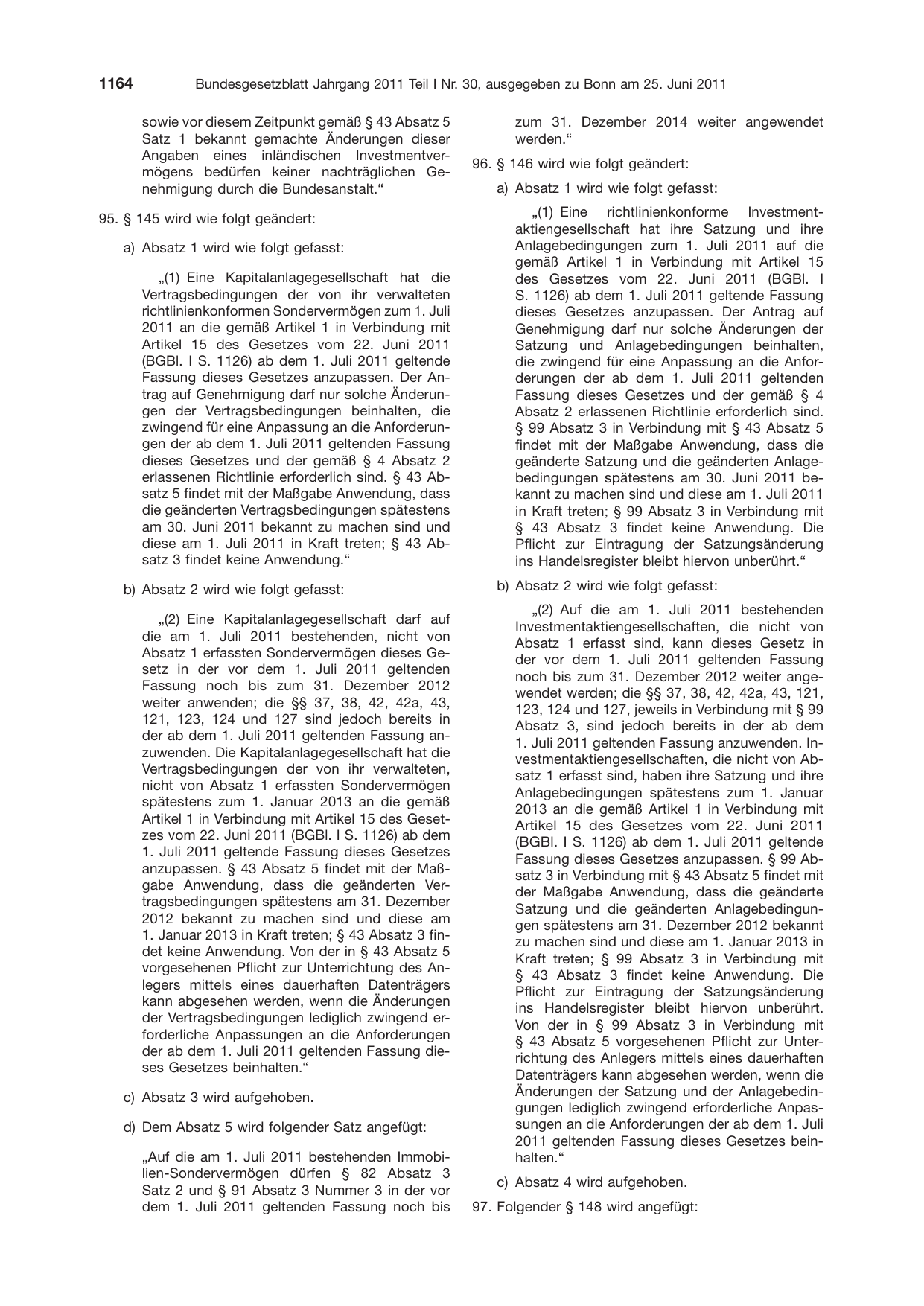 BGBl. 2011, Seite 1164 — Originalseite als Abbildung
