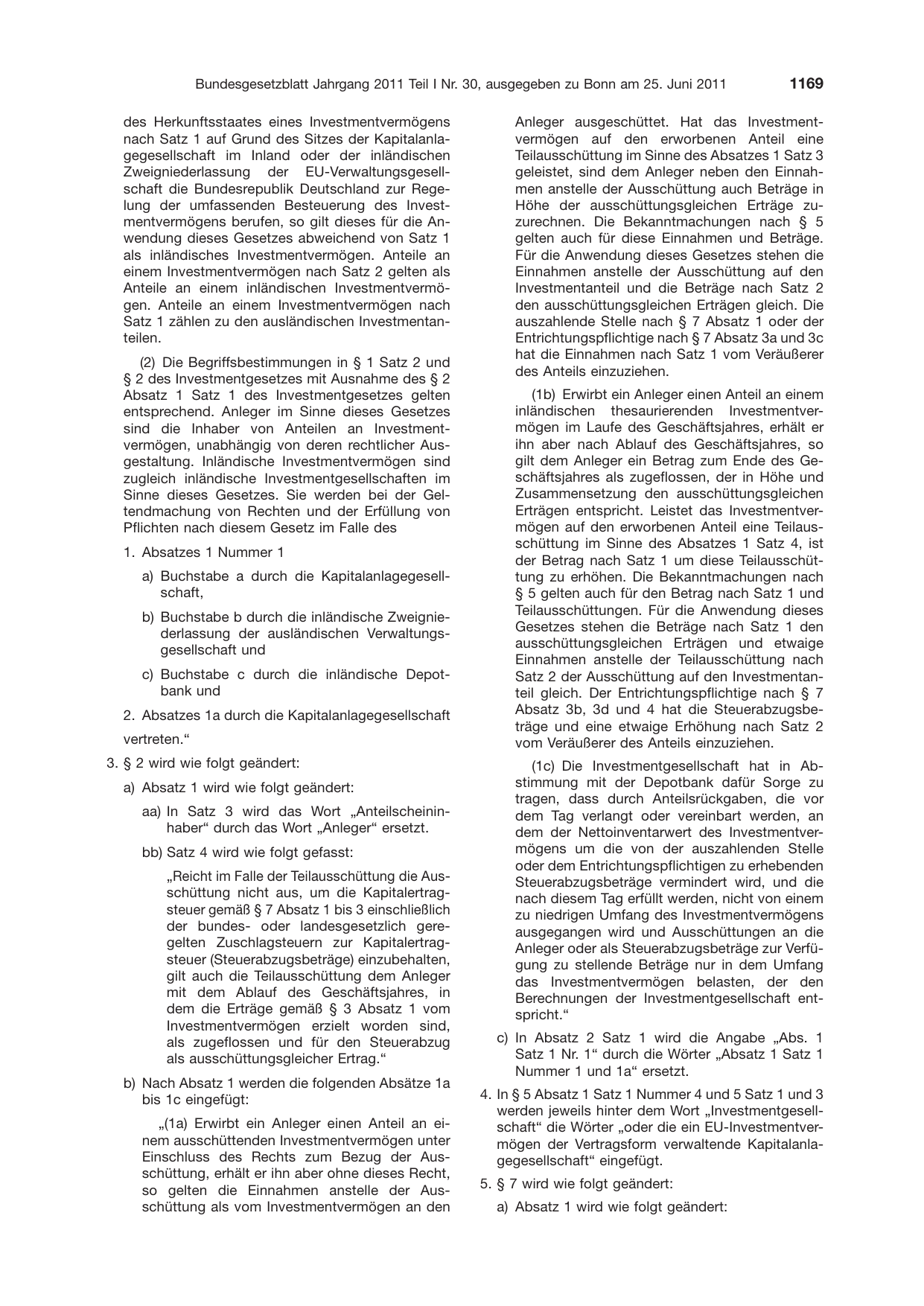 BGBl. 2011, Seite 1169 — Originalseite als Abbildung