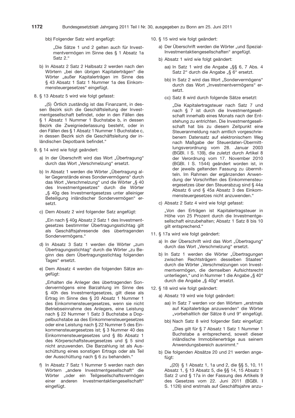 BGBl. 2011, Seite 1172 — Originalseite als Abbildung