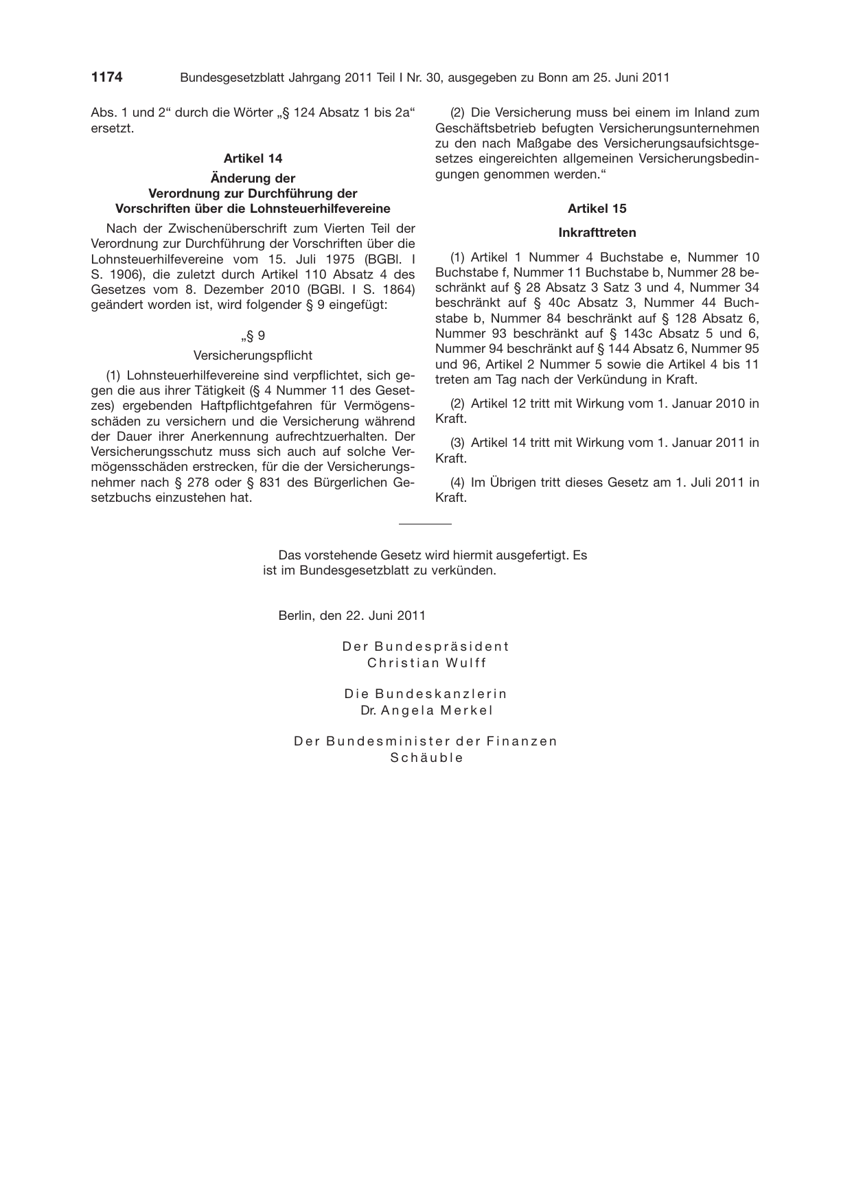 BGBl. 2011, Seite 1174 — Originalseite als Abbildung