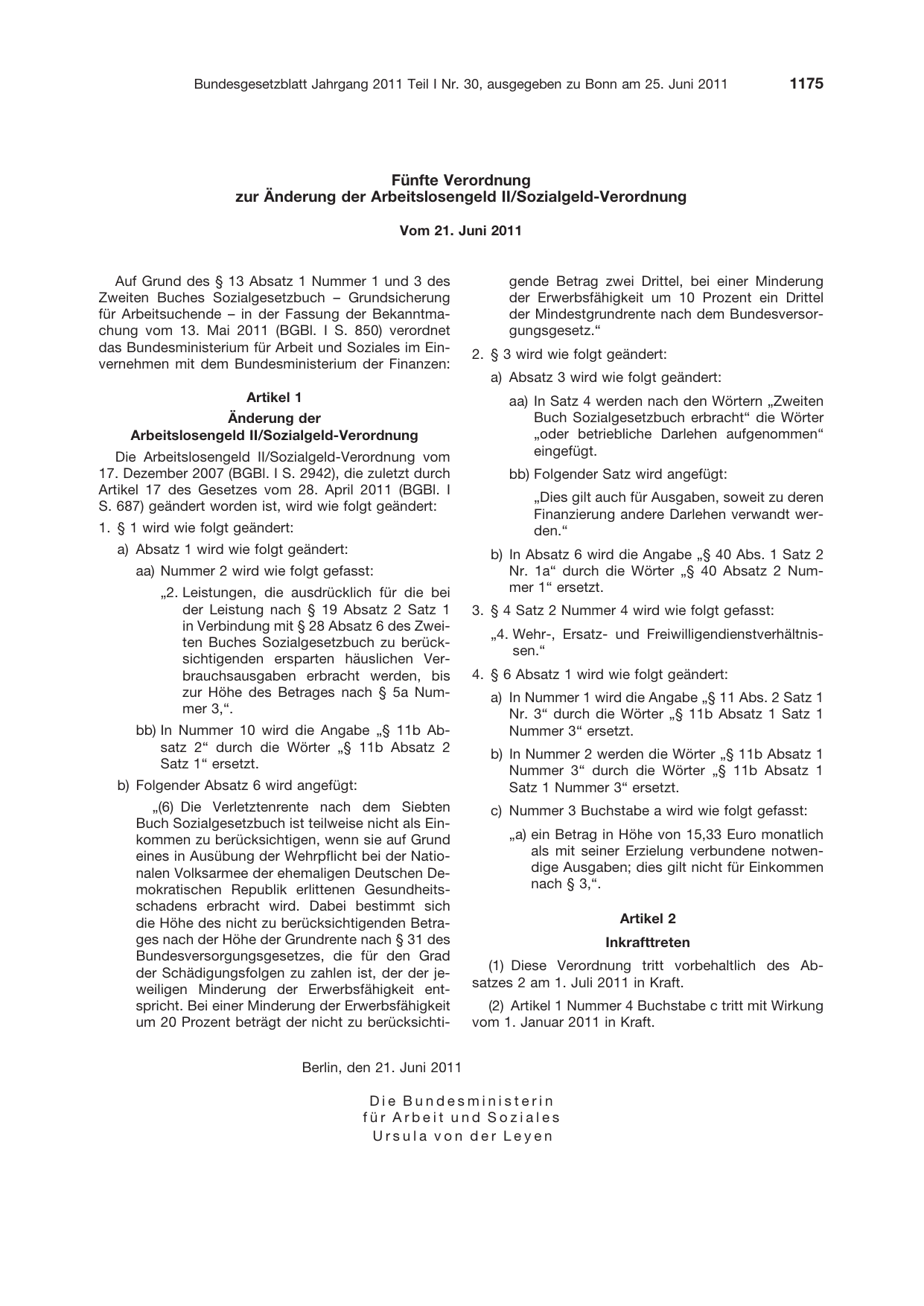 BGBl. 2011, Seite 1175 — Originalseite als Abbildung