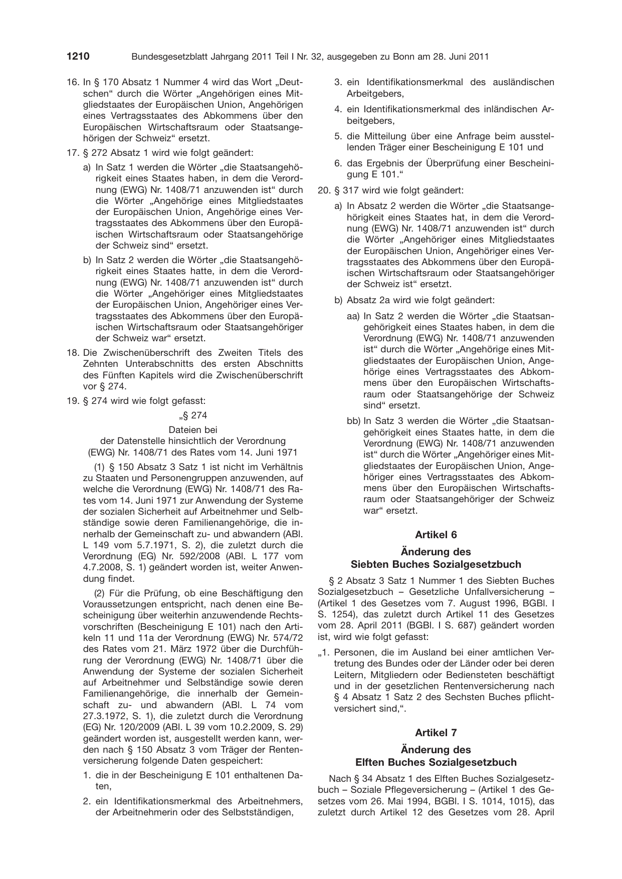 BGBl. 2011, Seite 1210 — Originalseite als Abbildung