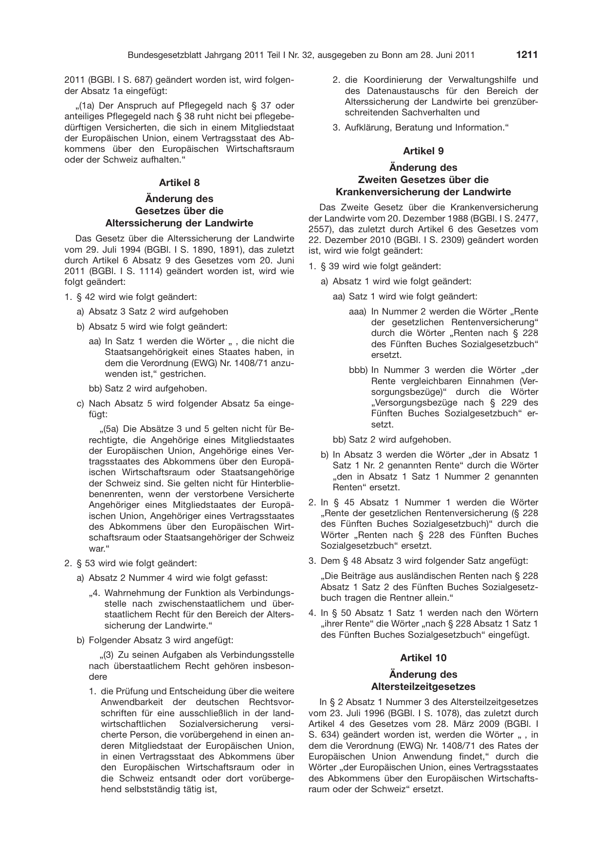 BGBl. 2011, Seite 1211 — Originalseite als Abbildung