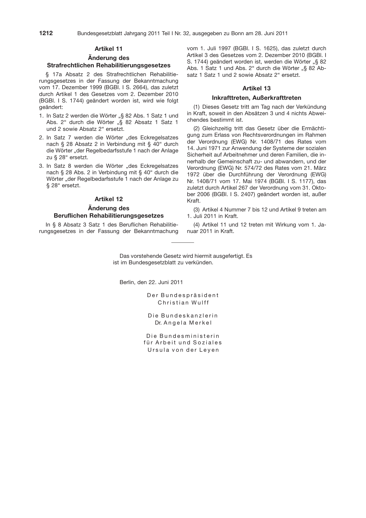 BGBl. 2011, Seite 1212 — Originalseite als Abbildung