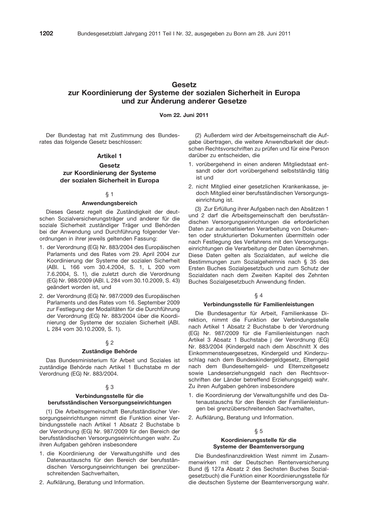 BGBl. 2011, Seite 1202 — Originalseite als Abbildung
