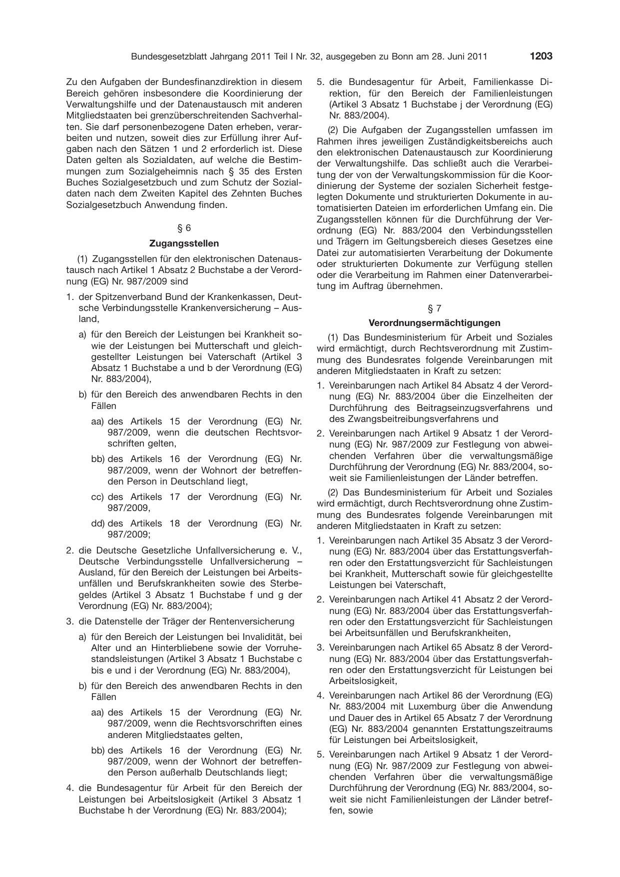 BGBl. 2011, Seite 1203 — Originalseite als Abbildung