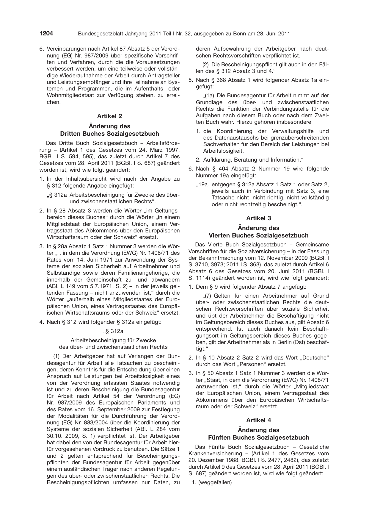 BGBl. 2011, Seite 1204 — Originalseite als Abbildung