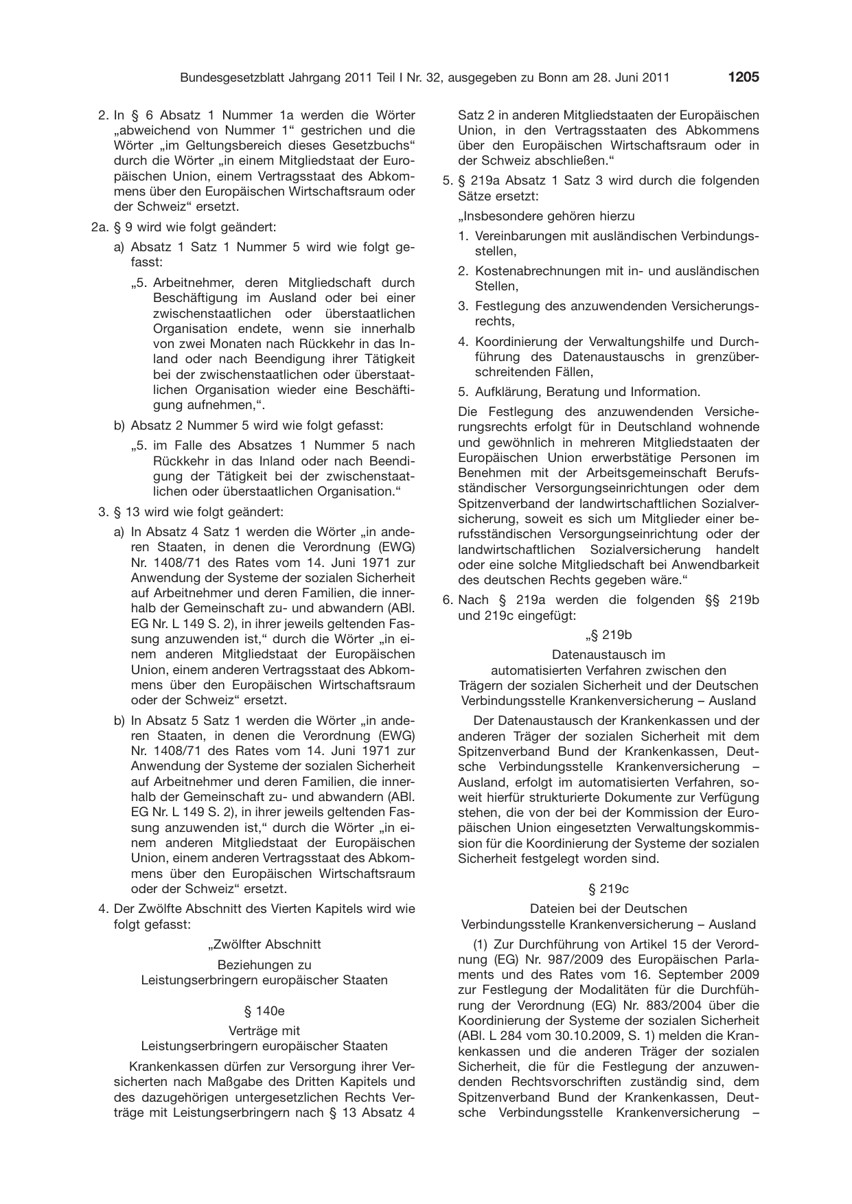 BGBl. 2011, Seite 1205 — Originalseite als Abbildung
