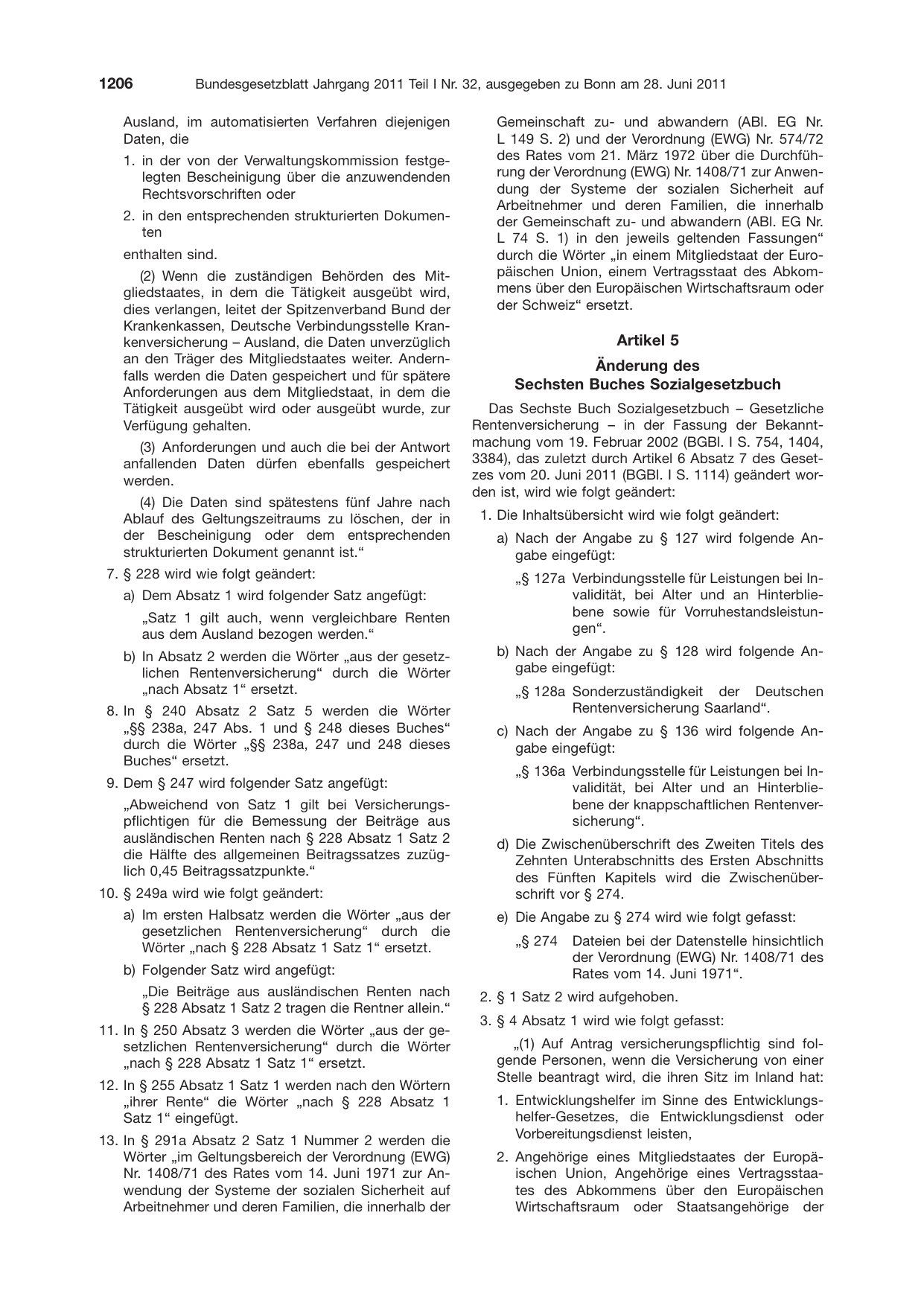 BGBl. 2011, Seite 1206 — Originalseite als Abbildung